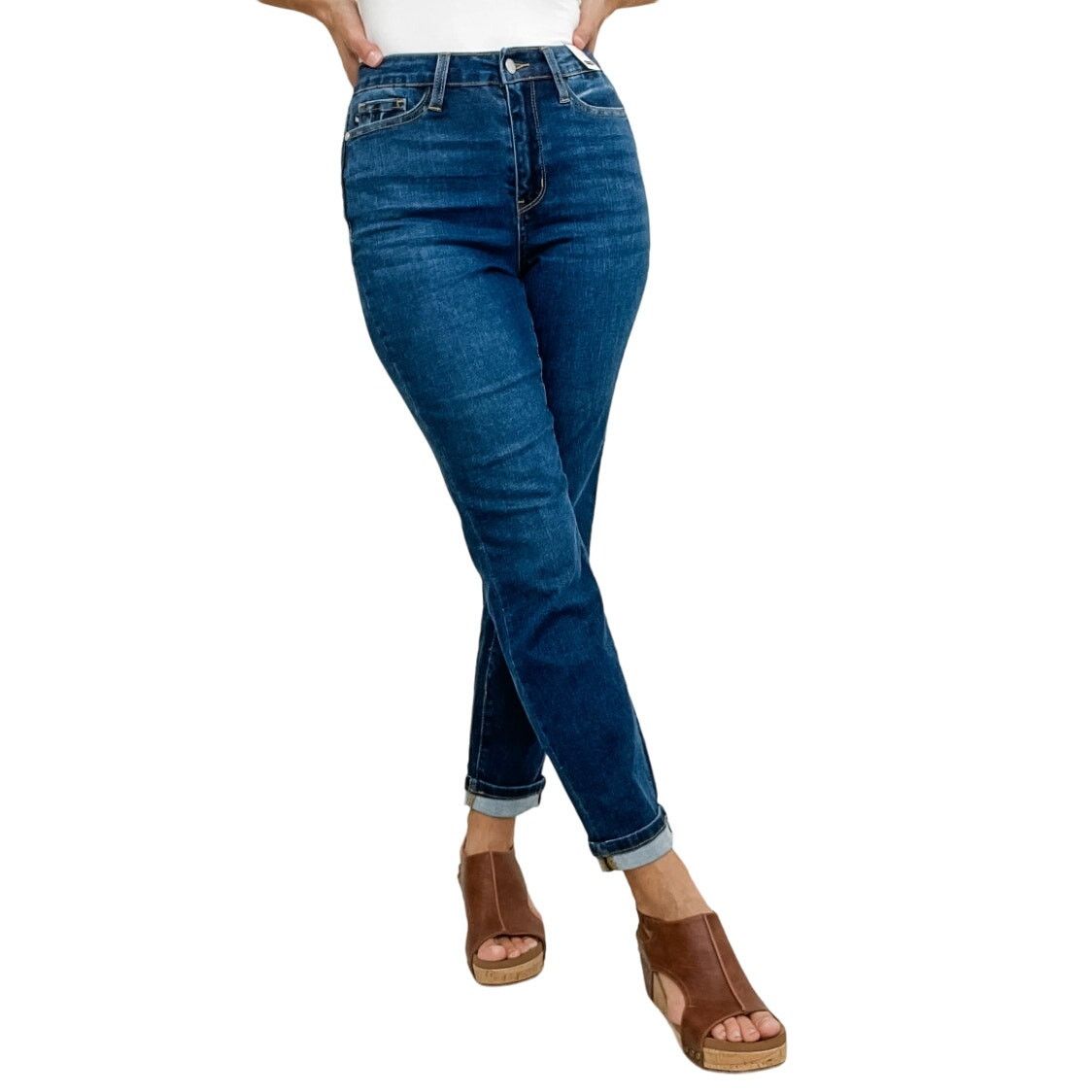 Judy Blue Judy Blue COOL SUMMER Hi-Rise Cuffed Boyfriend Jeans Size 27" / US 4 / IT 40 - 1 Thumbnail