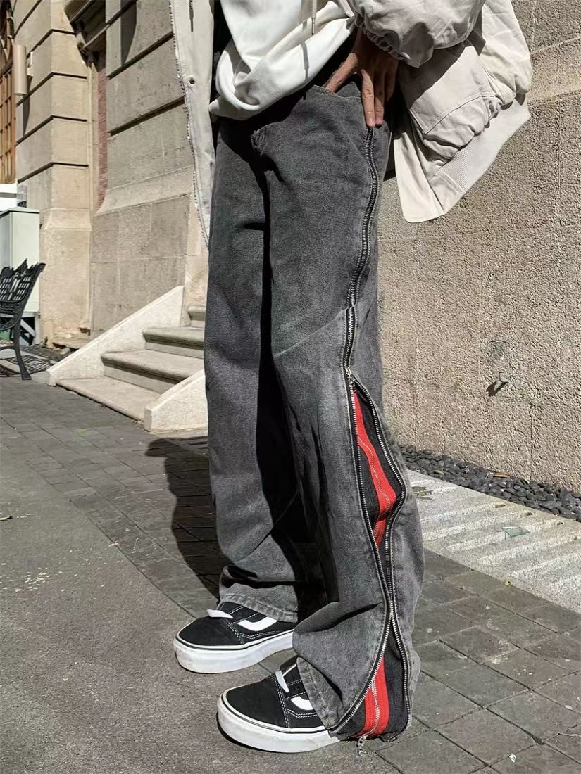 Vintage washed side zip bootcut jeans