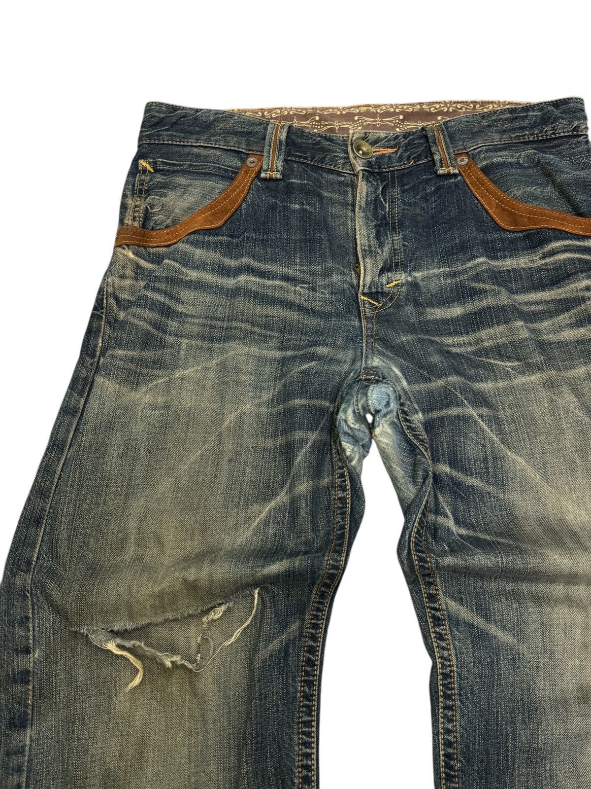 Edwin Distress Edwin Leather Trimmed Western Baggy Rusty Wash Size US 33 - 4 Thumbnail