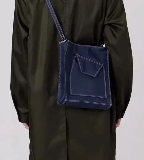 Korean Fashion Navy Blue Nylon Crossbody Bag Shoulder Bag in Black, Men's