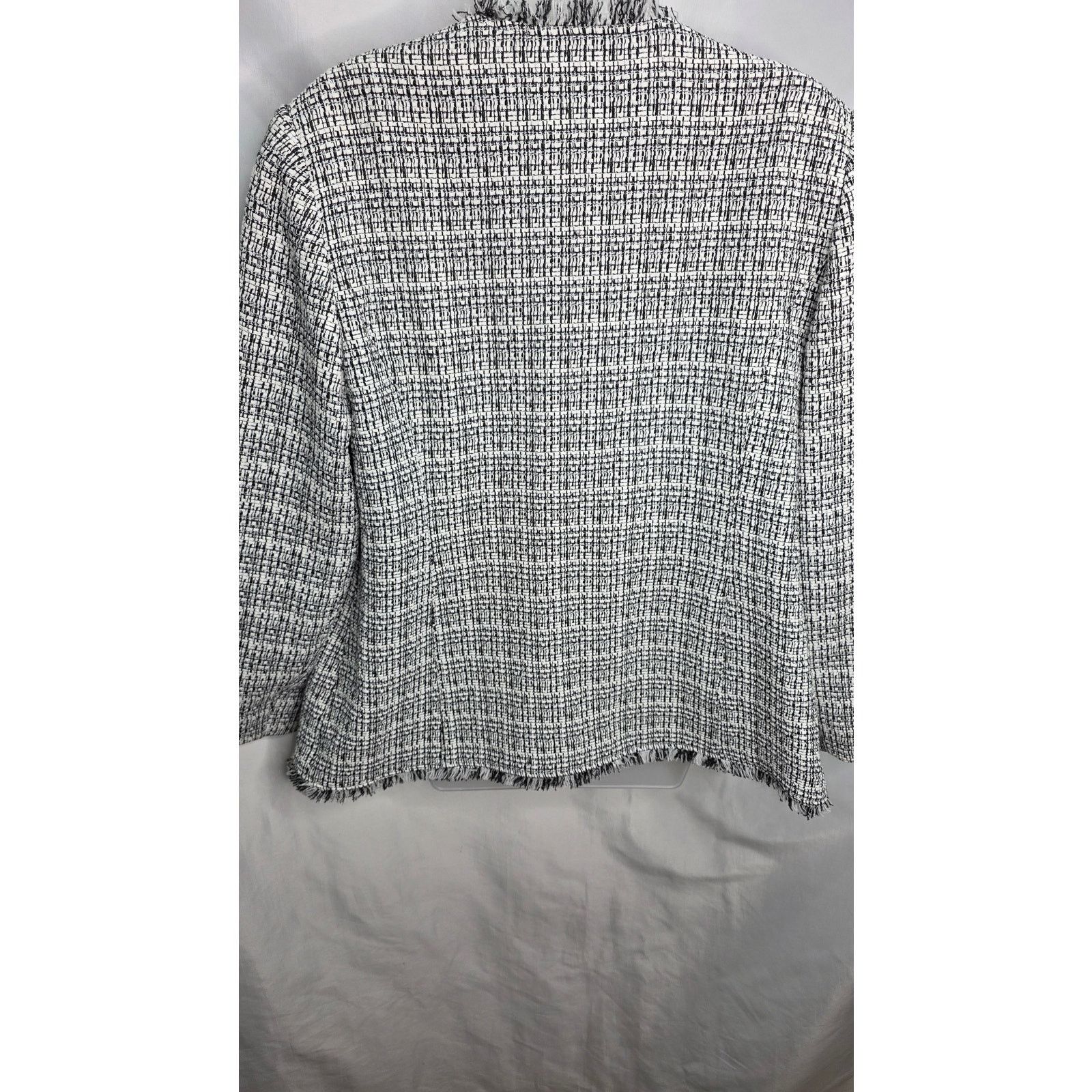 Other Chico's Black & White Tweed Jacket with Fringe Edging Large Size L / US 10 / IT 46 - 12 Thumbnail