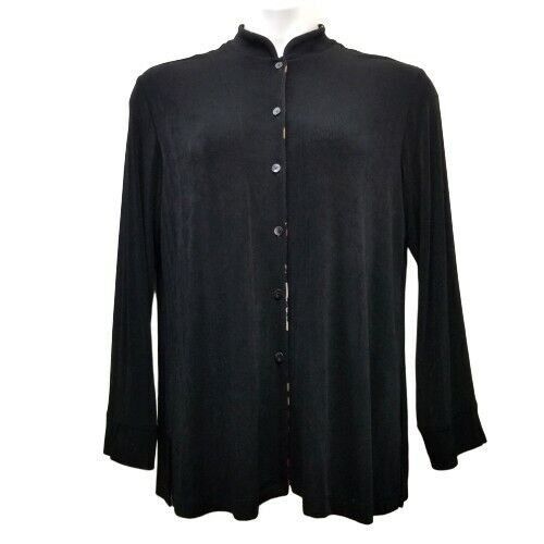 Vintage Chicos Travelers 2 Top Jacket Black Red Floral Trim Slinky L Size L / US 10 / IT 46 - 2 Thumbnail