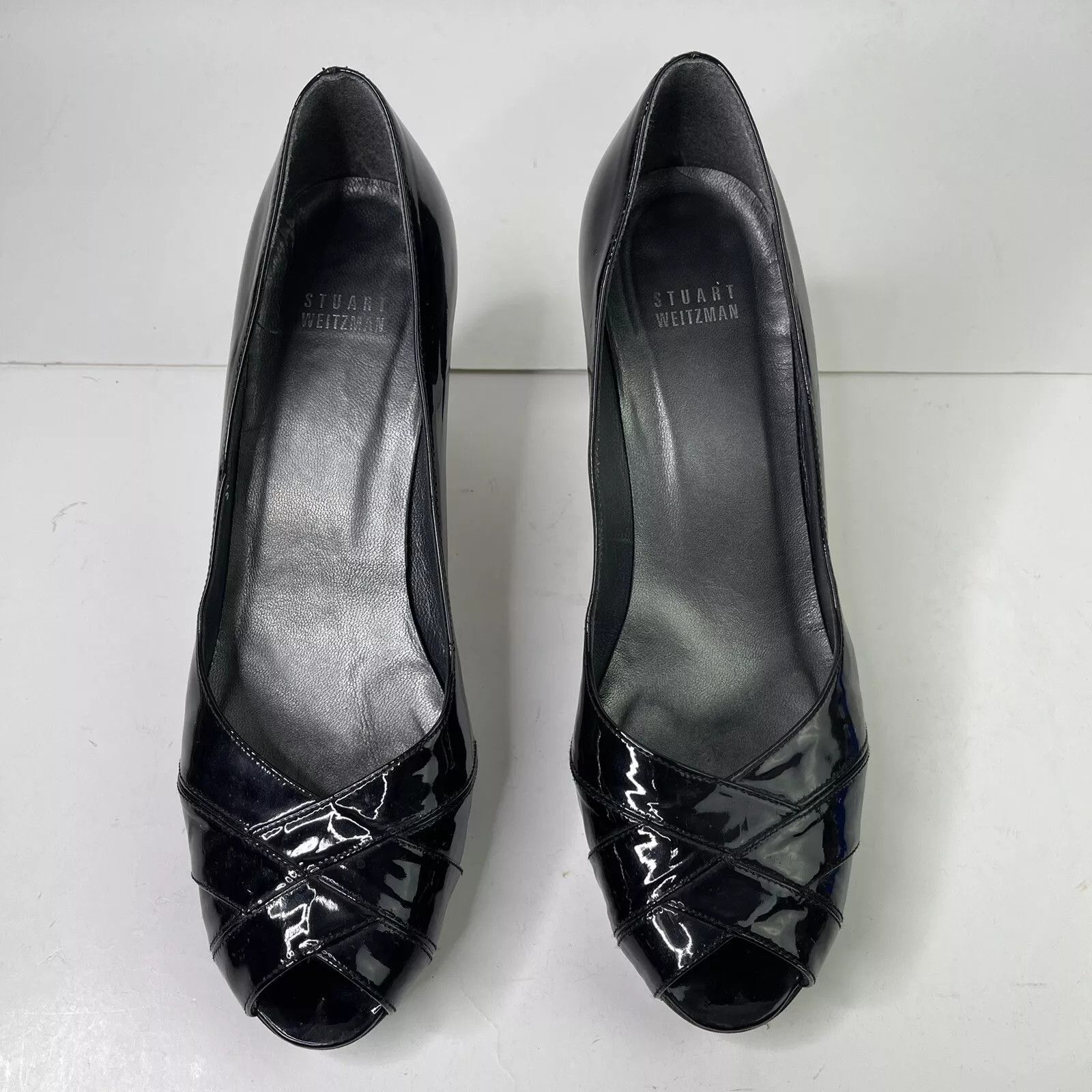 Stuart Weitzman Stuart Weitzman Black Patent Leather Strap Peep Toe 9.5M Size US 9.5 / IT 39.5 - 2 Thumbnail