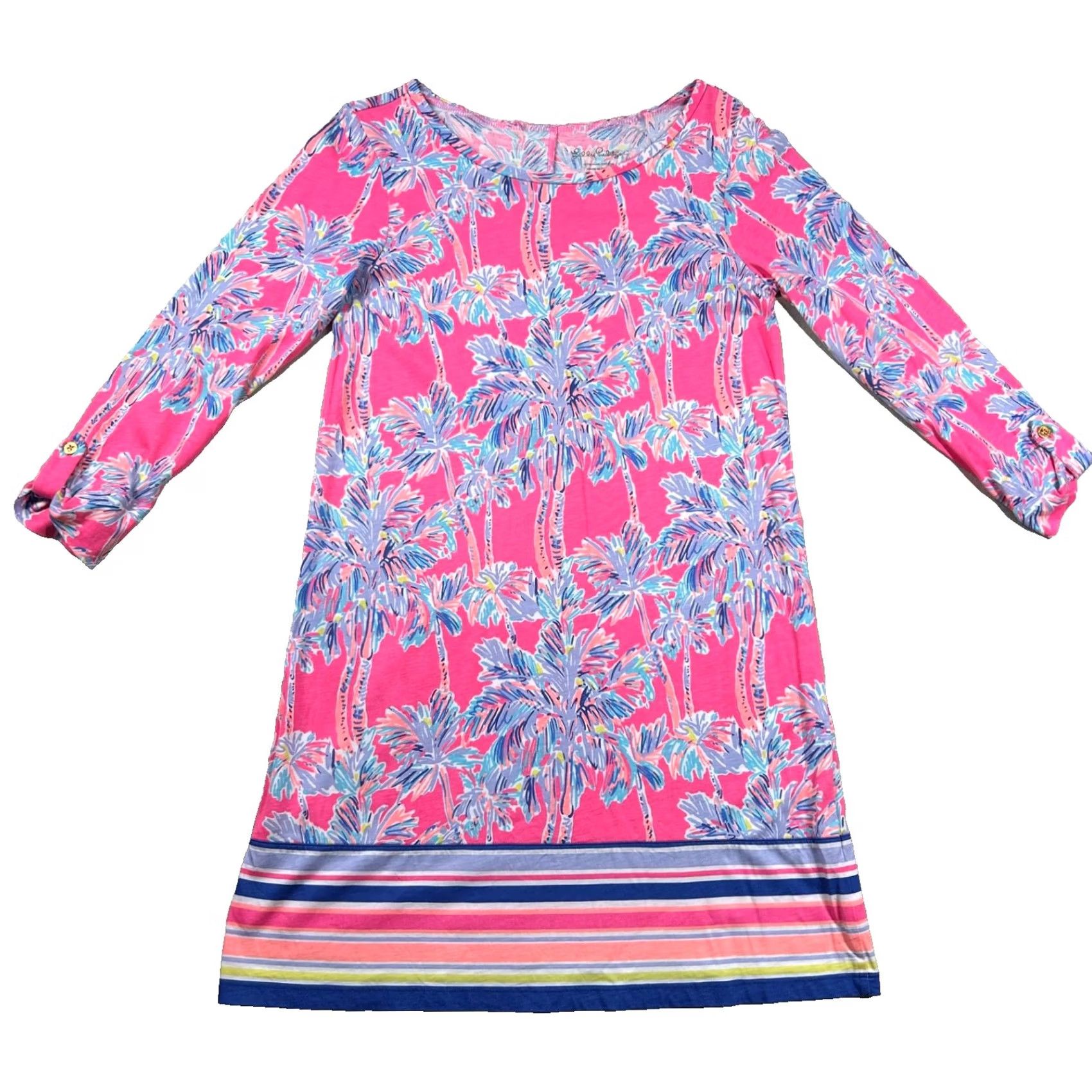 Lilly Pulitzer VINTAGE Lilly Pulitzer Dress Womens M A-Line Mini Tropical Palm Trees Boat Neck Pima Size M / US 6-8 / IT 42-44 - 2 Thumbnail
