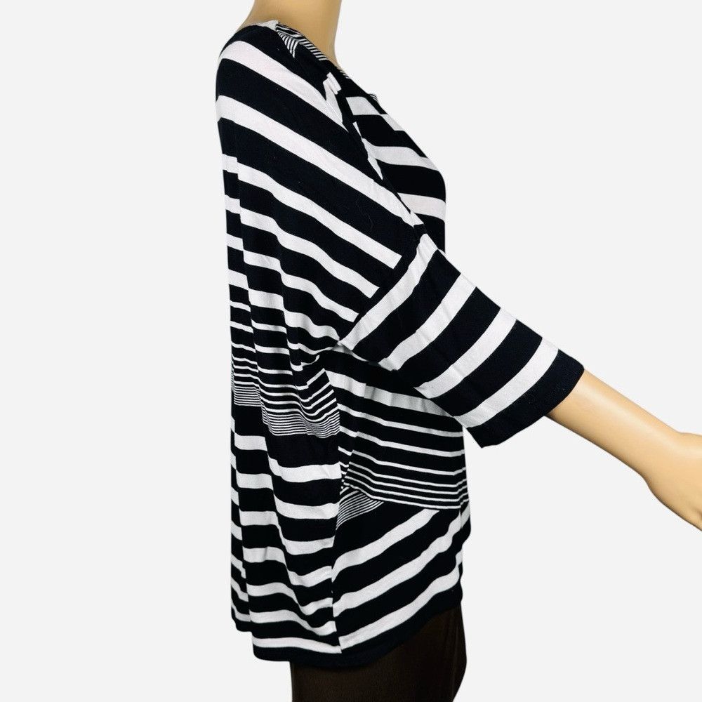 Chicos Chico's Striped Asymmetrical Hem 3/4 Sleeve Rayon Top Size Size L / US 10 / IT 46 - 3 Thumbnail