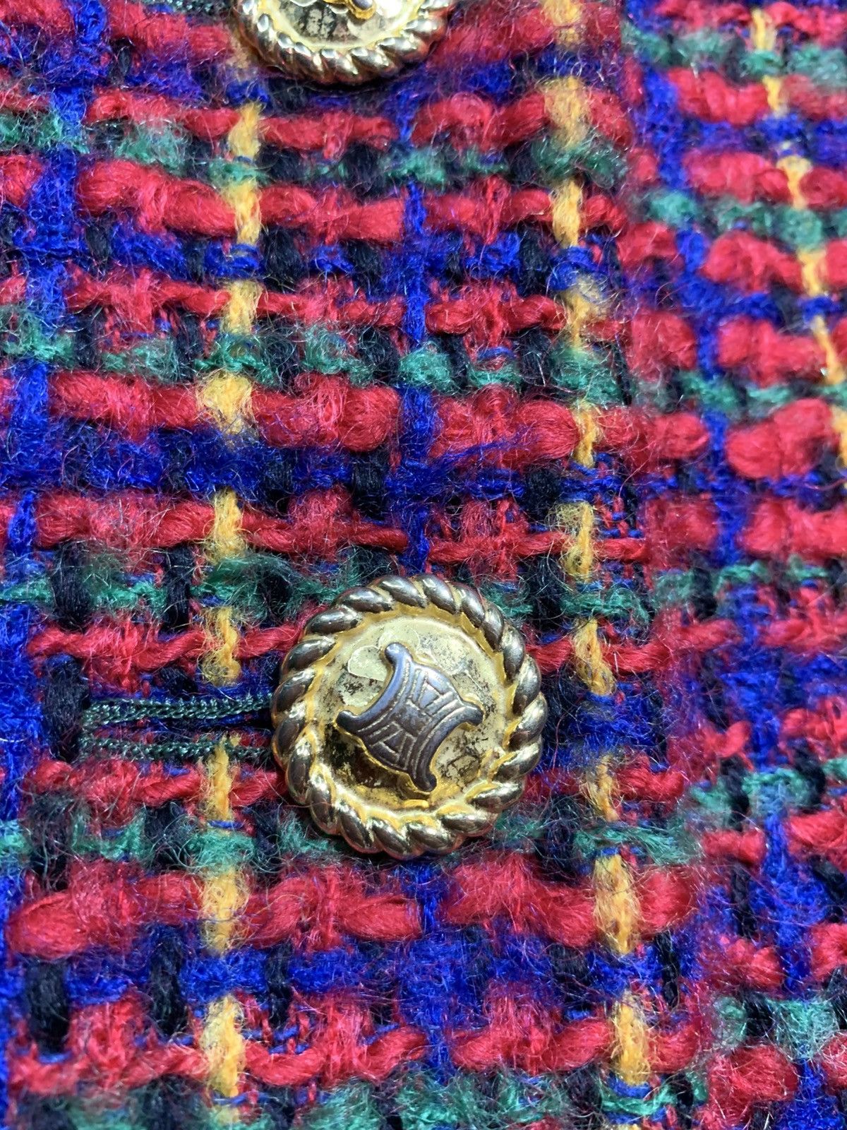 Celine × Vintage 🔥VTG 80S CELINE TWEED JACKETS GOLD BUTTON 4 POCKETS Size M / US 6-8 / IT 42-44 - 8 Thumbnail