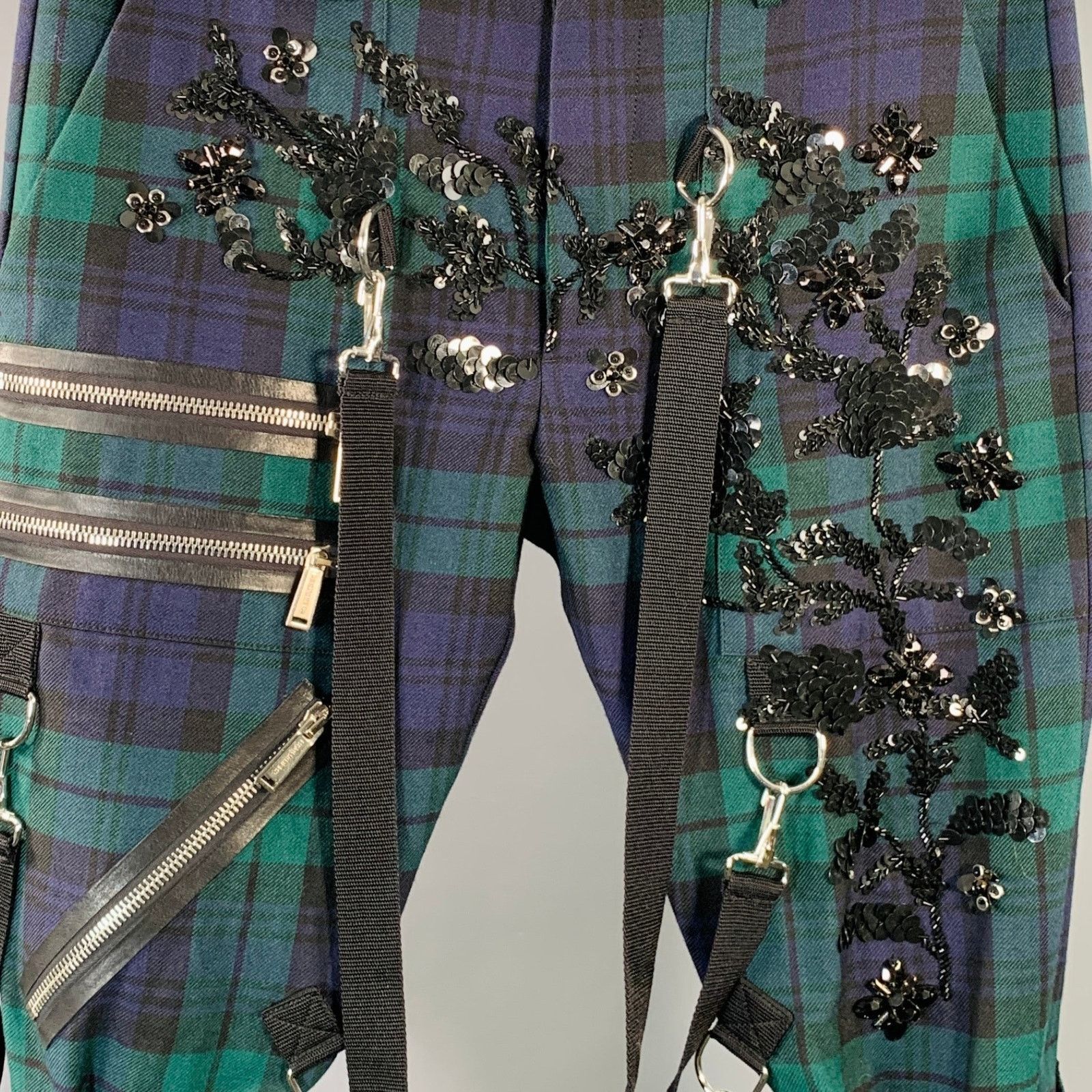 Dsquared2 Green Navy Black Blackwatch Plaid Wool Bondage Casual Pants Size US 38 / EU 54 - 3 Thumbnail