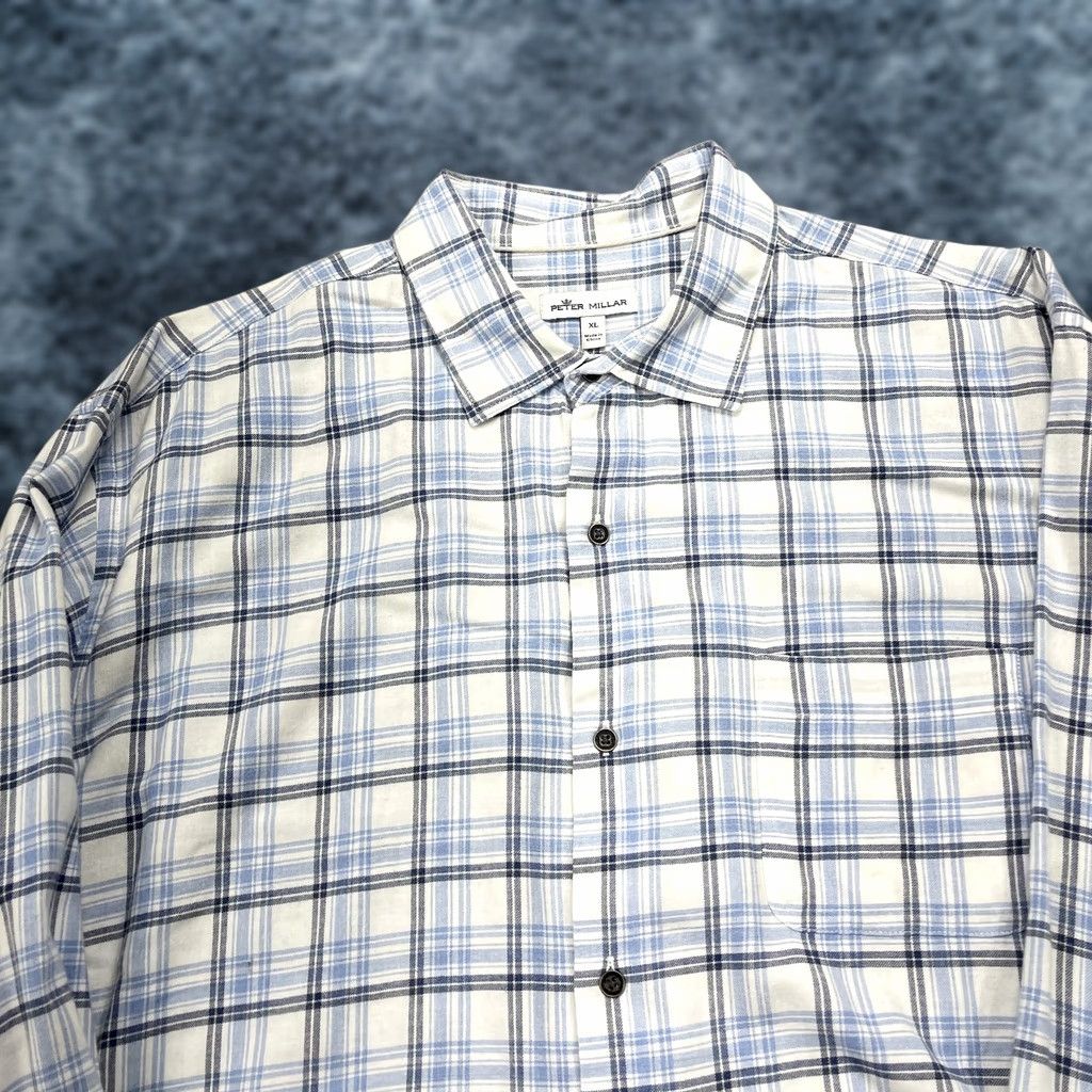 Peter Millar Peter Millar Shirt Mens XL Blue White Plaid Cotton Flannel Casual Button-Up Vintage No Size US XL / EU 56 / 4 - 1 Thumbnail