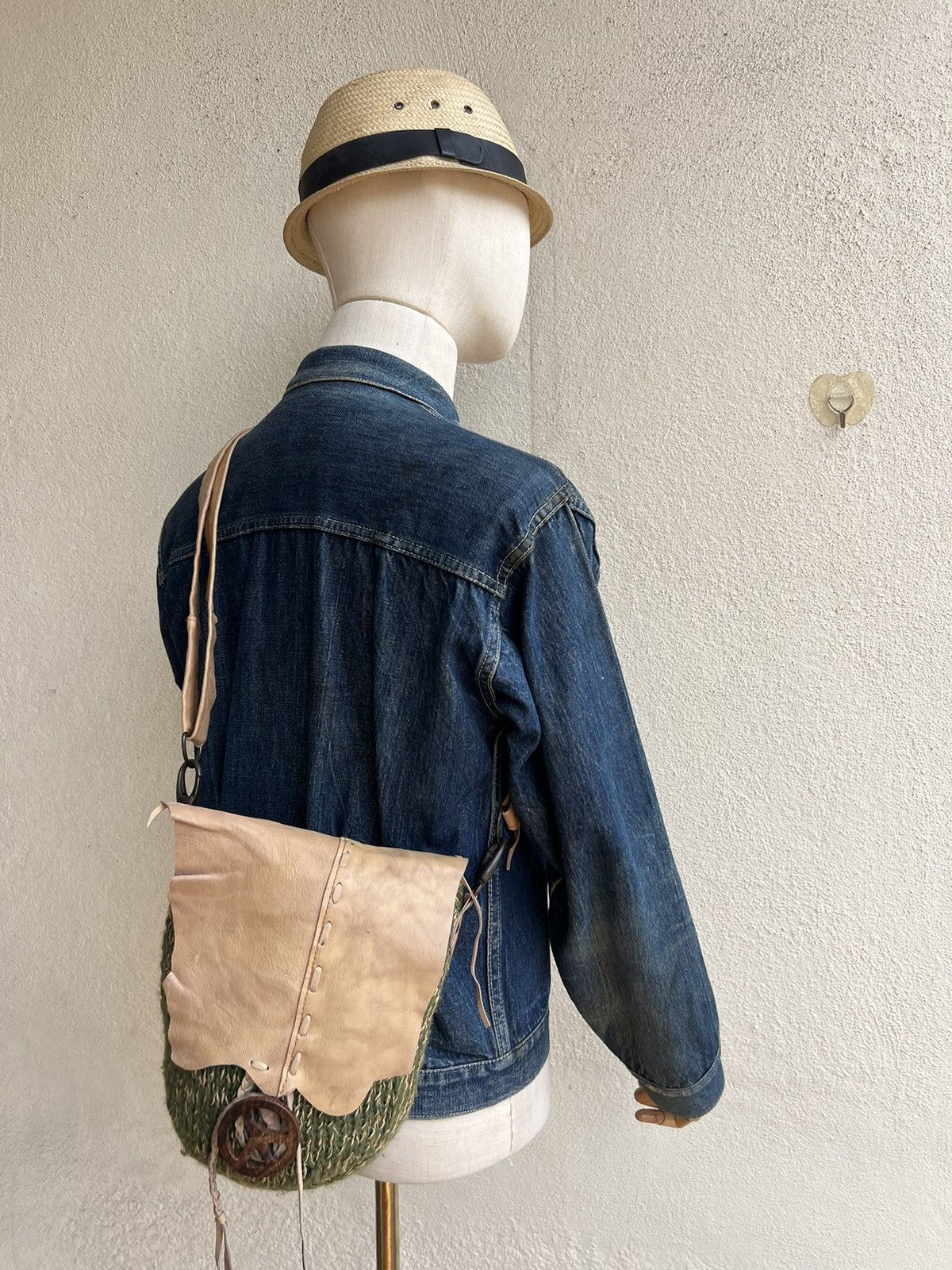 Leather Vintage Gohemp Gowest Japan Distress Patina Leather Wool Bag Size ONE SIZE - 4 Thumbnail