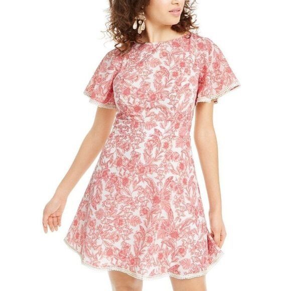 Other B Darlin Juniors' Floral Flutter Sleeve A-Line Dress, Cream/ Size ONE SIZE - 2 Thumbnail