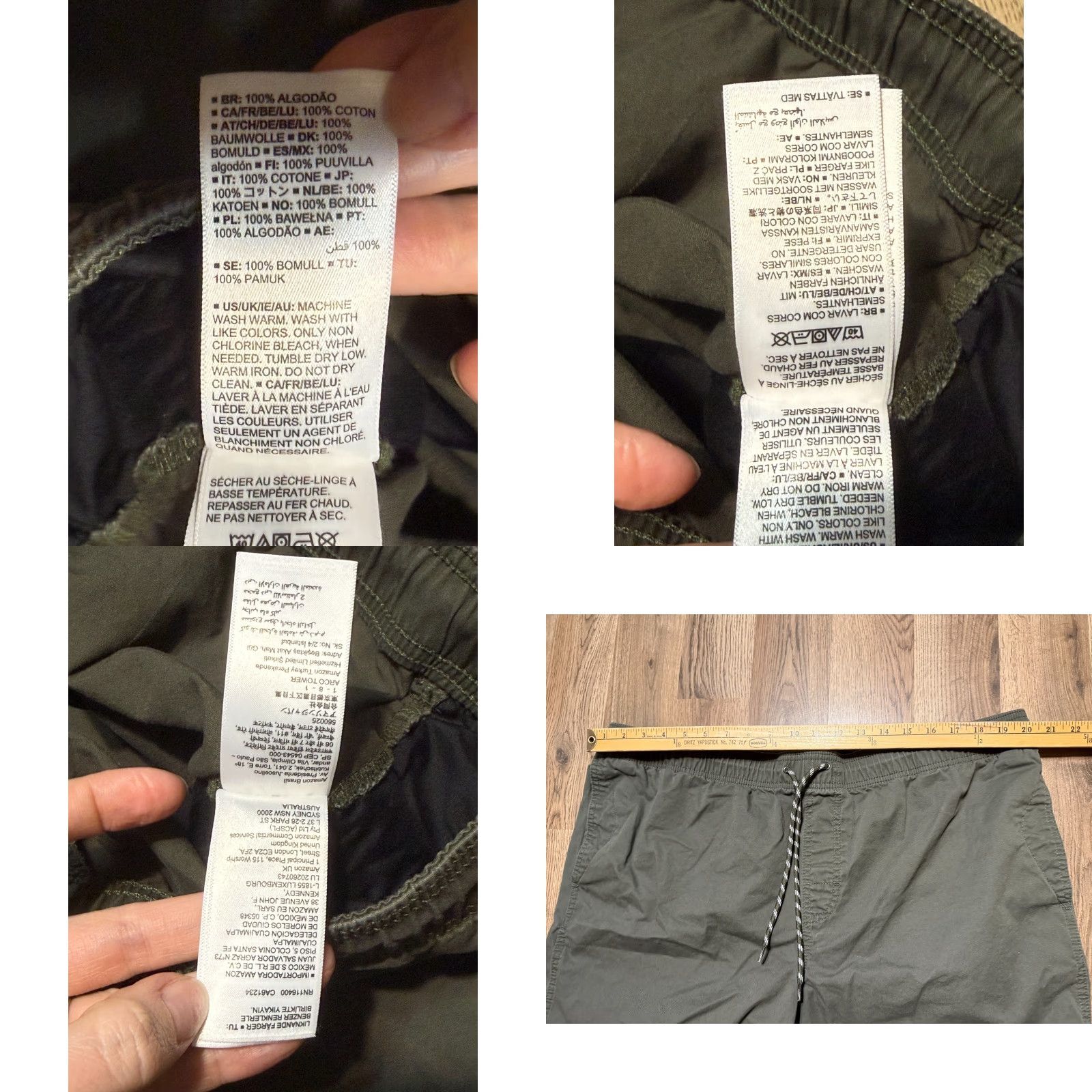 Essentials Amazon Essential Shorts Mens 2XL Cargo Solid Green Tie Waist Pockets Casual Summer Spring Fall Mens Size US 39 - 8 Thumbnail