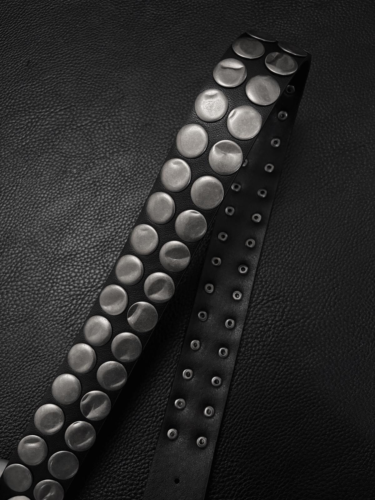 Japanese Brand Leather Stud Belt with Hammered Metal Buckle Size ONE SIZE - 4 Thumbnail