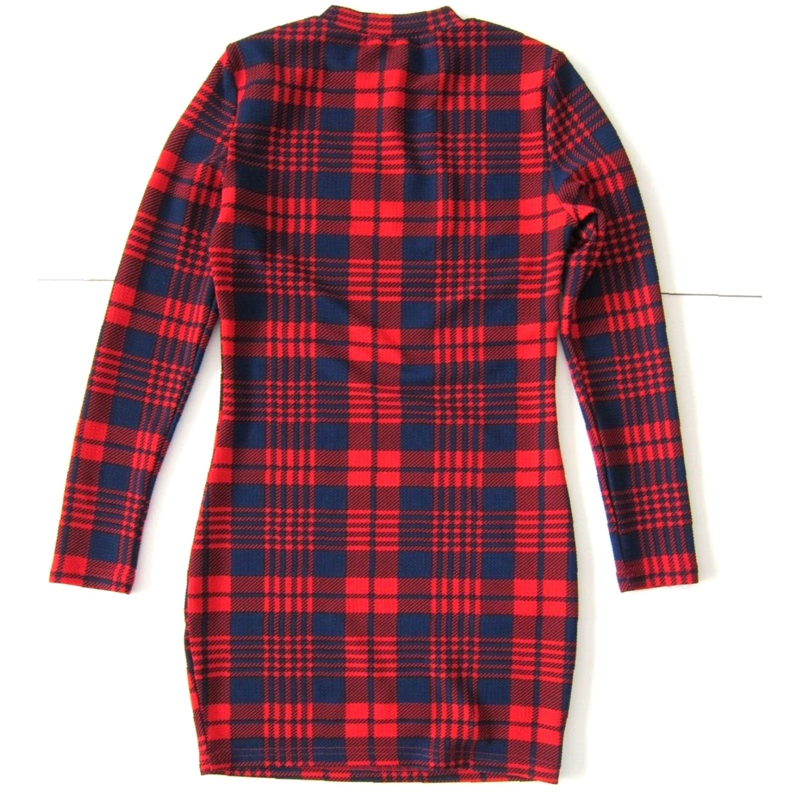 ZAFUL Zaful Blue Red Plaid Stretch Plaid Mock Neck Bodycon Pencil Dress Size 6 Size M / US 6-8 / IT 42-44 - 2 Thumbnail
