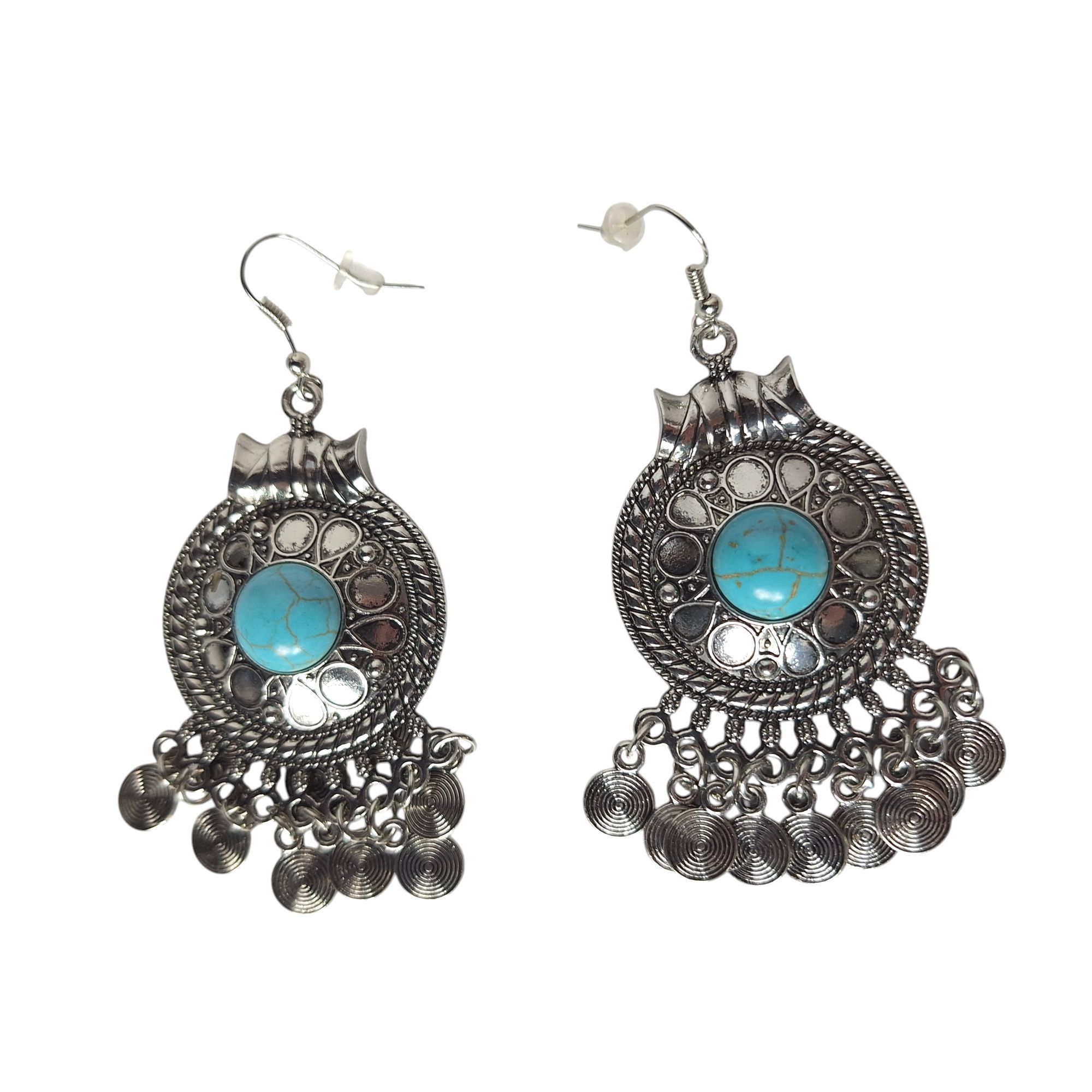 Other Boho Turquoise Silver Coin Dangle Earrings Tribal Ethnic Gyp Size ONE SIZE - 1 Thumbnail