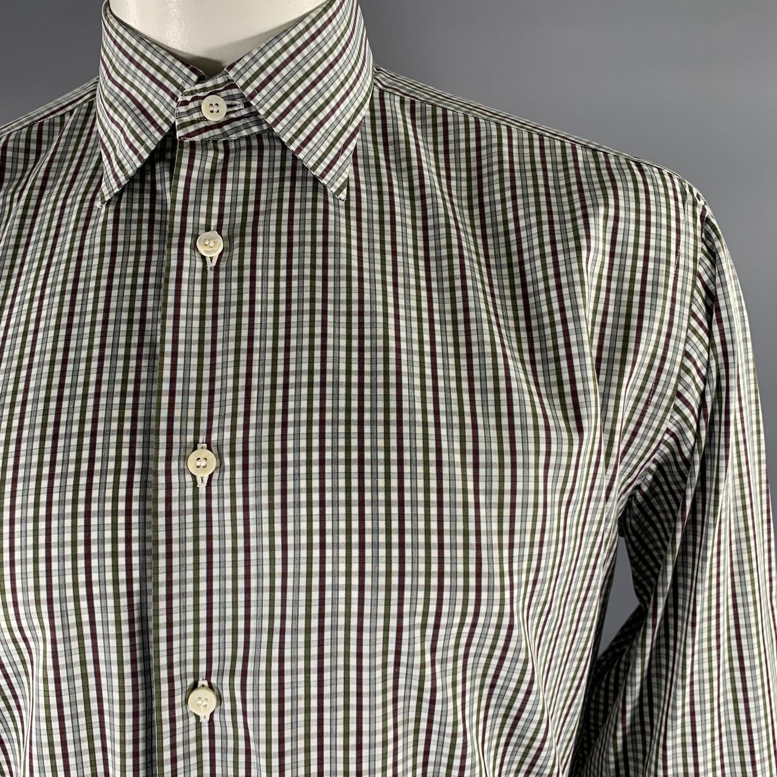 Brioni BRIONI L Green Brown Plaid Pointed Collar Long Sleeve Shirt Size US L / EU 52-54 / 3 - 2 Thumbnail