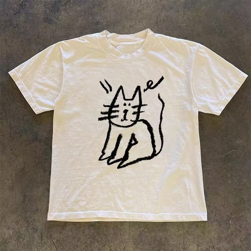 Vintage White washed retro cute cat print t-shirt Size US M / EU 48-50 / 2 - 1 Thumbnail
