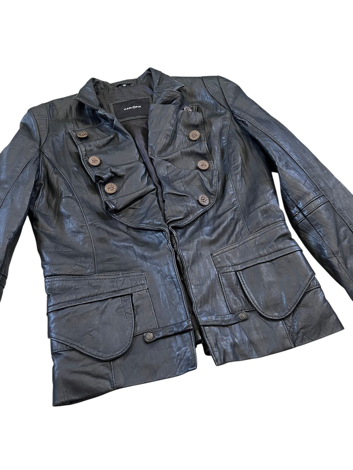 Genuine Leather Carlopik 🇮🇹 Steampunk Sheepskin Napoleon Leather Jacket Size XS / US 0-2 / IT 36-38 - 7 Thumbnail