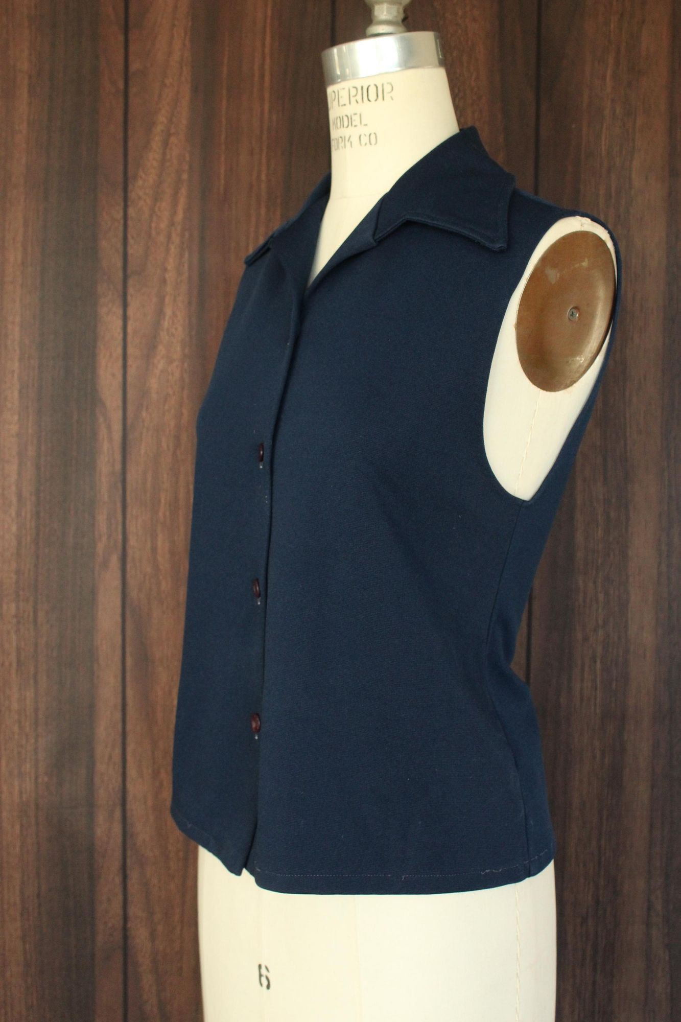 Vintage Vintage 1970s Shirt, Dagger Collar Navy Blue Button Down Pol Size S / US 4 / IT 40 - 8 Thumbnail
