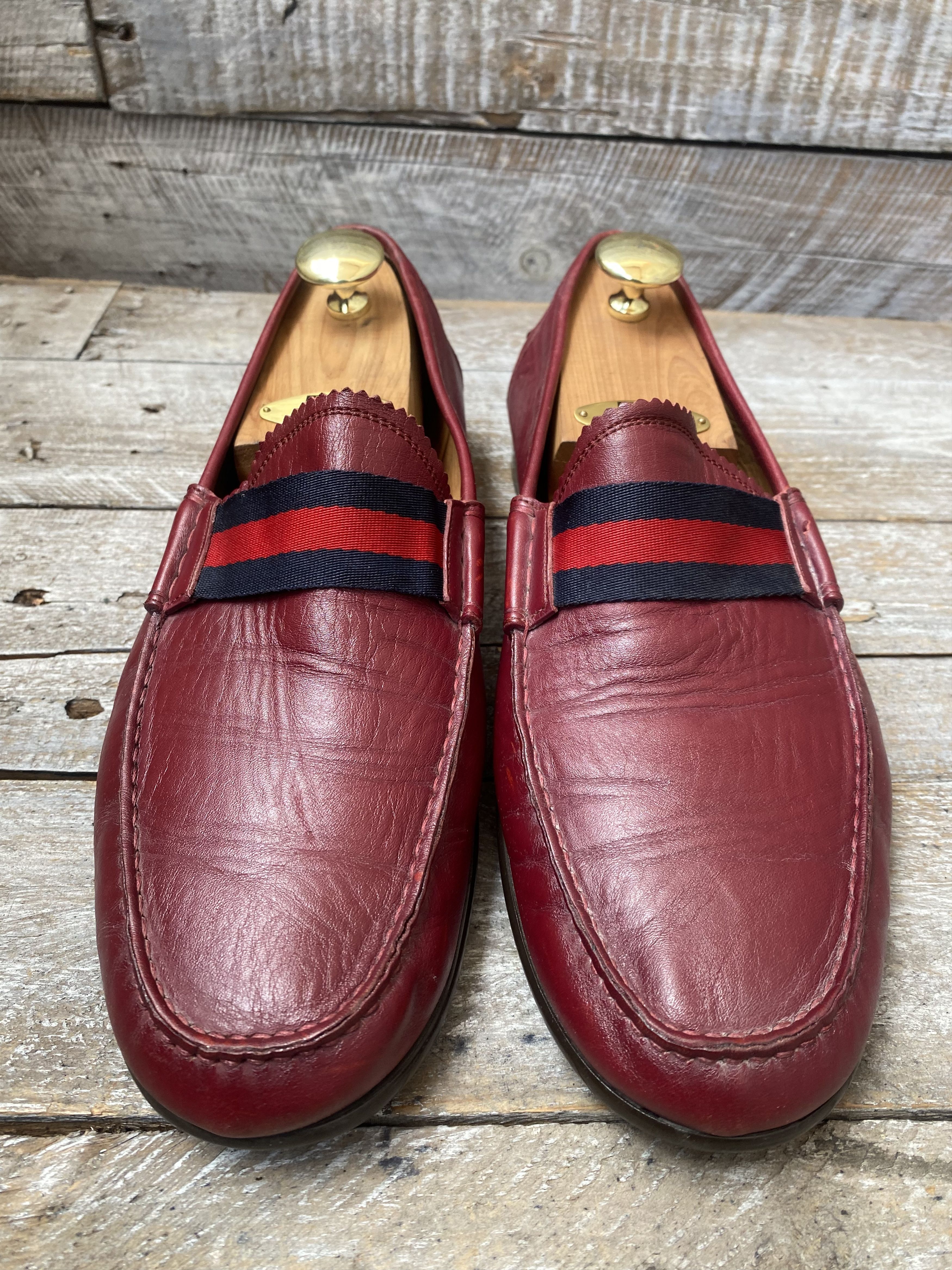 Gucci Gucci penny loafer burgundy 3 stripe leather shoes sz 10 Size US 11 / EU 44 - 1 Thumbnail