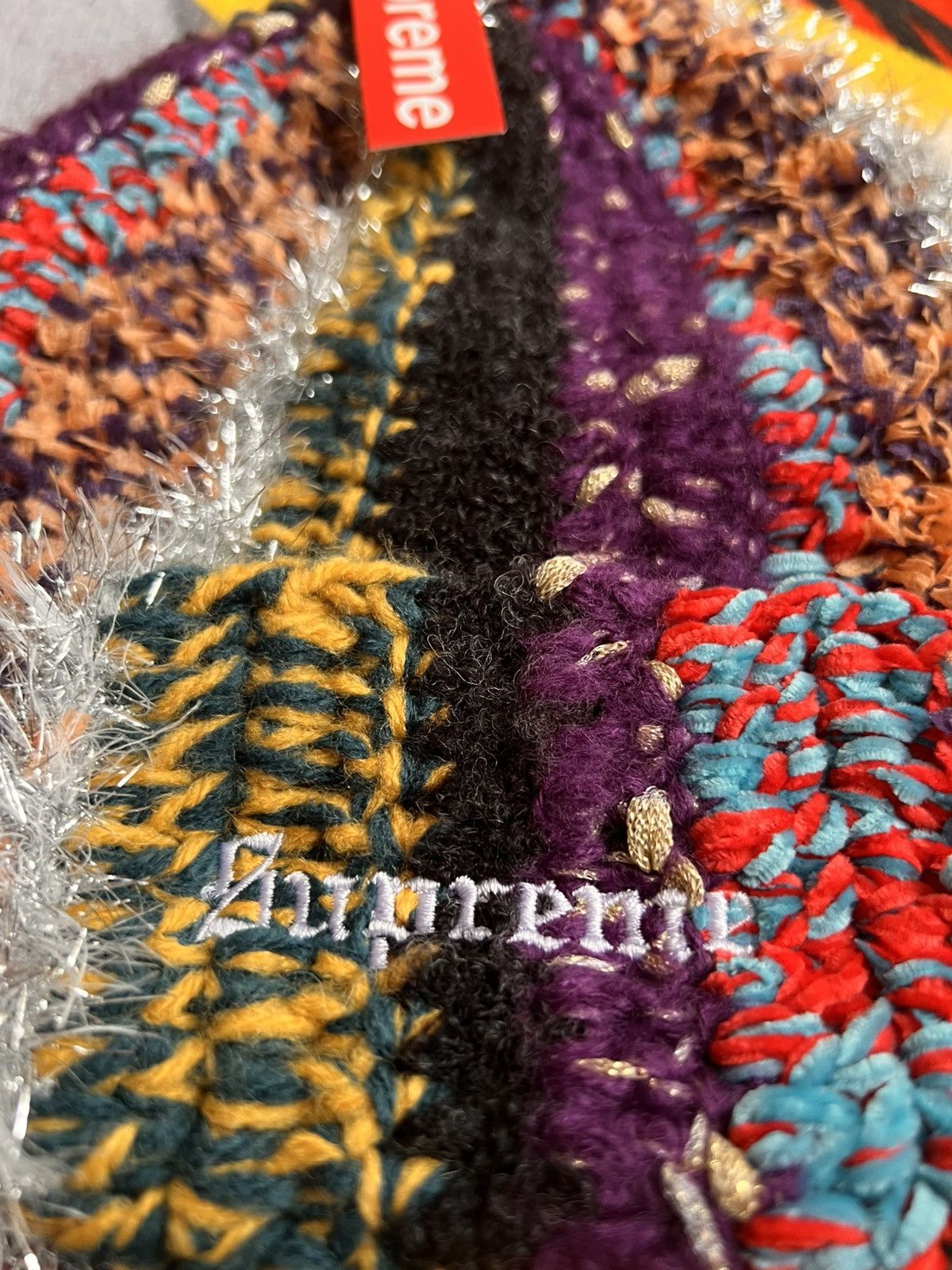 Supreme Tinsel Stripe Beanie Multicolor FW25 cap patchwork