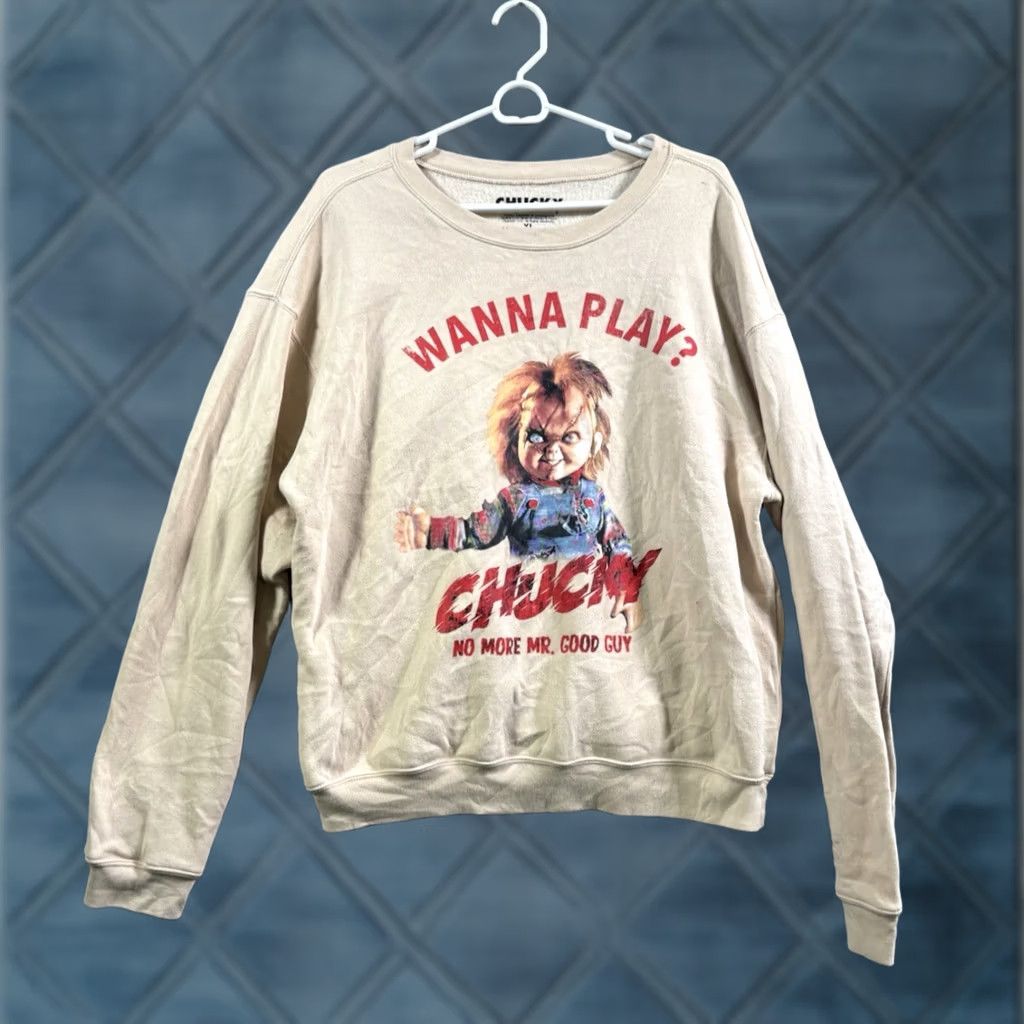 Vintage Chucky Women's Beige Horror Sweatshirt XL Pullover Crew Neck Embroidered Double-Sided Regular Size XL / US 12-14 / IT 48-50 - 1 Thumbnail