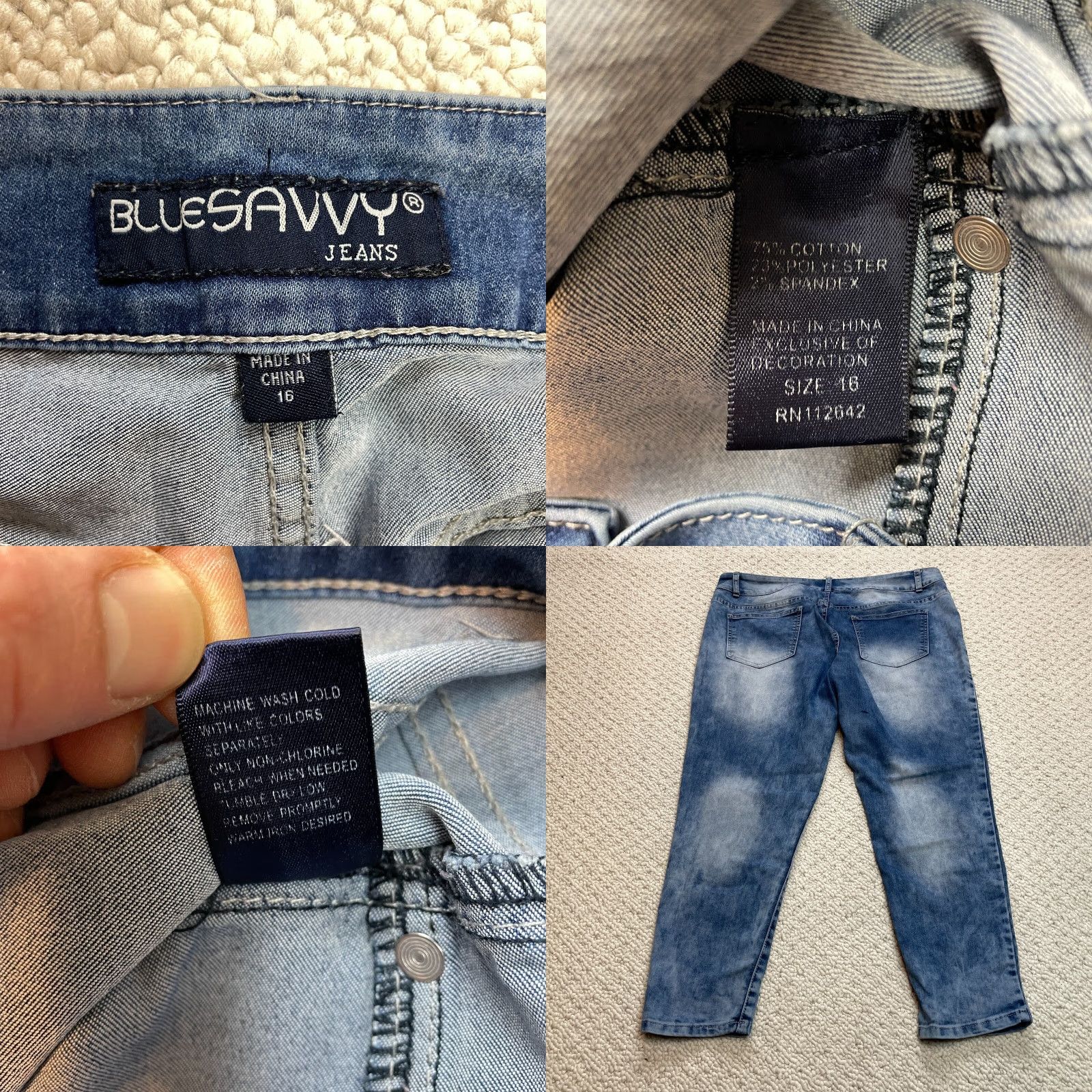 Denime Blue Savvy Jeans Womens 16 Denim Stone Washed Stretch Two Button Mid Rise 39x26 5-Pocket Design Size 38" / US 16 / IT 52 - 8 Thumbnail