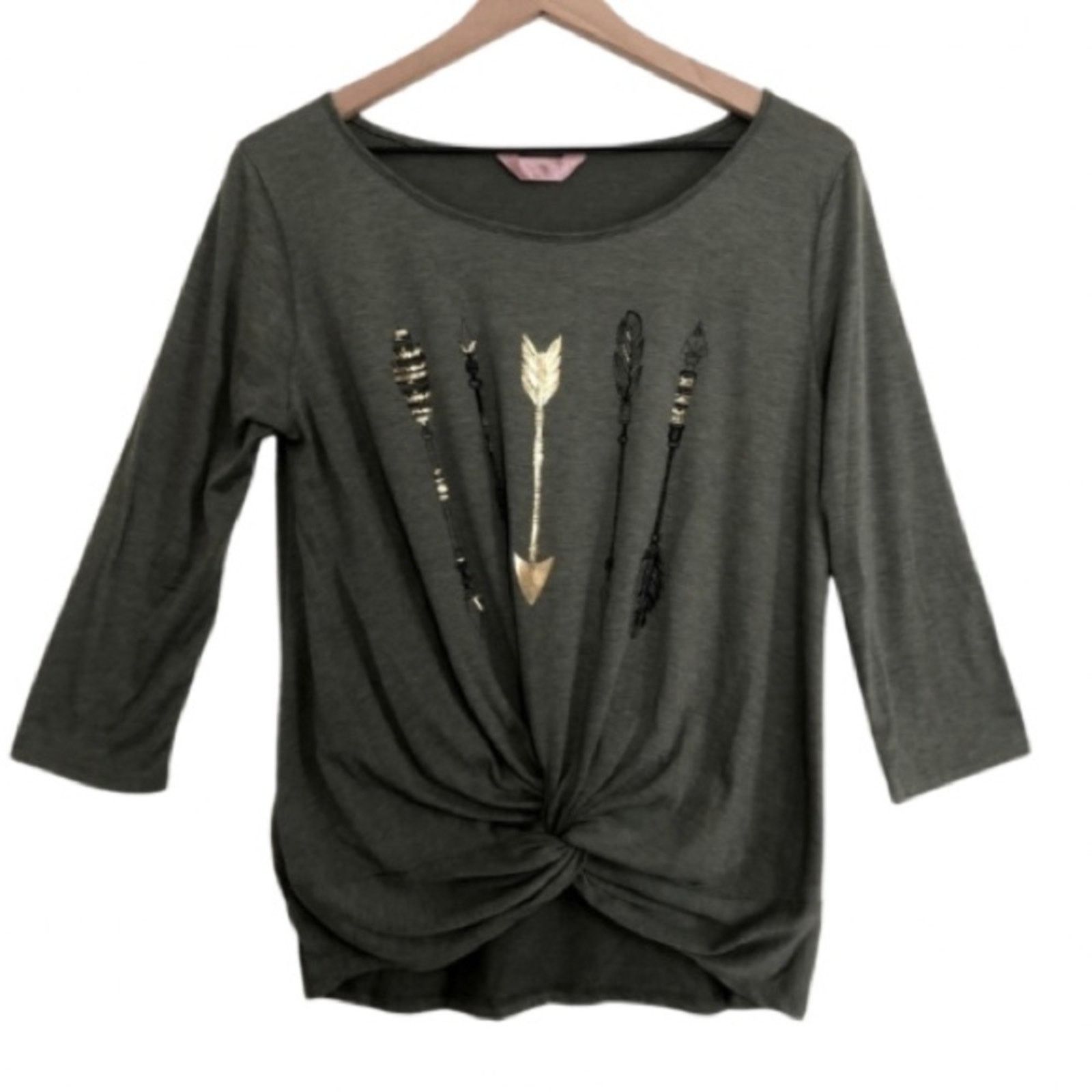 Other SJS Green Gold Metallic Arrows Knot Front Casual Tee Top Size L / US 10 / IT 46 - 1 Thumbnail