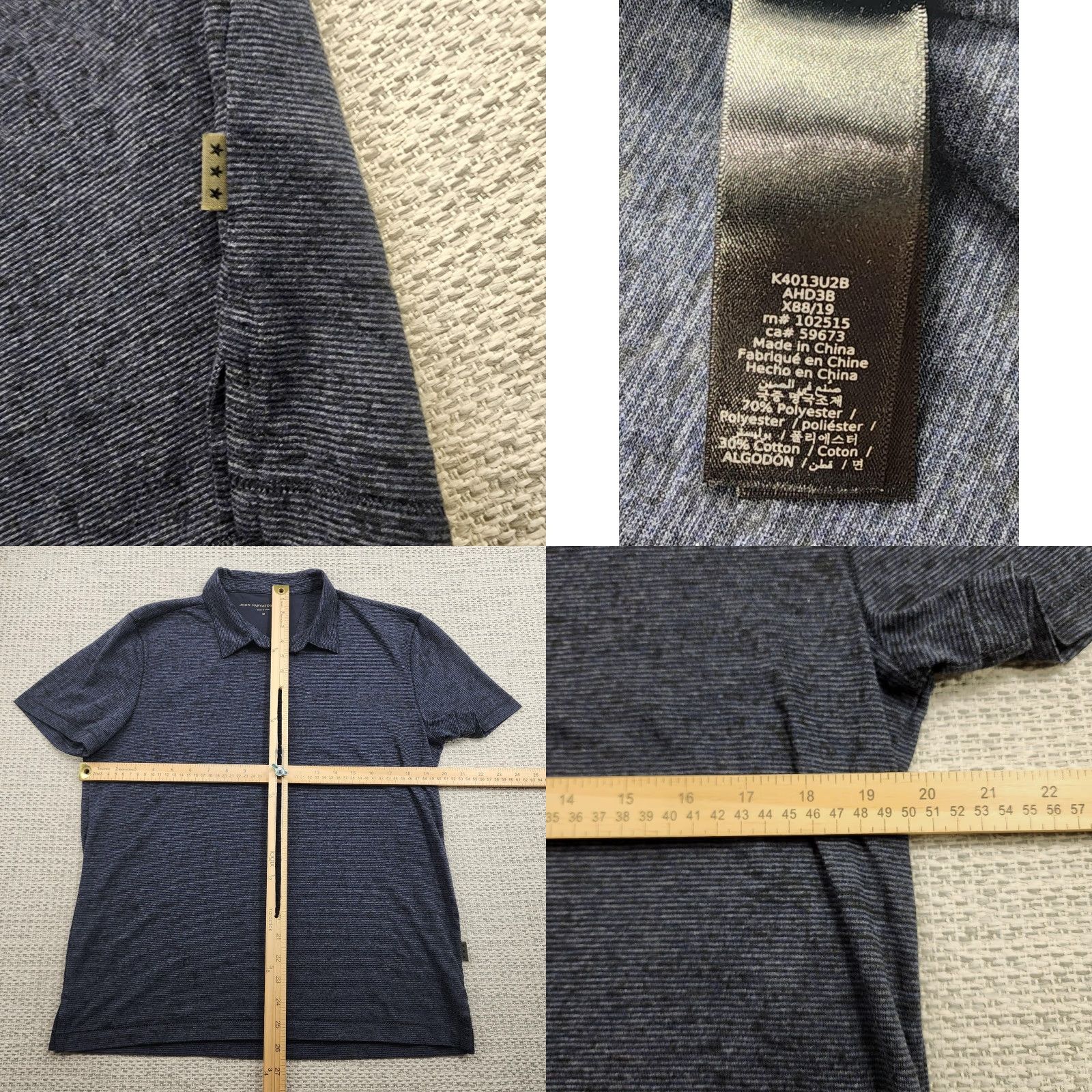 John Varvatos John Varvatos U.S.A. Polo Shirt Mens M Blue Heather Micro Stripe Cotton Shirt Size US M / EU 48-50 / 2 - 8 Thumbnail