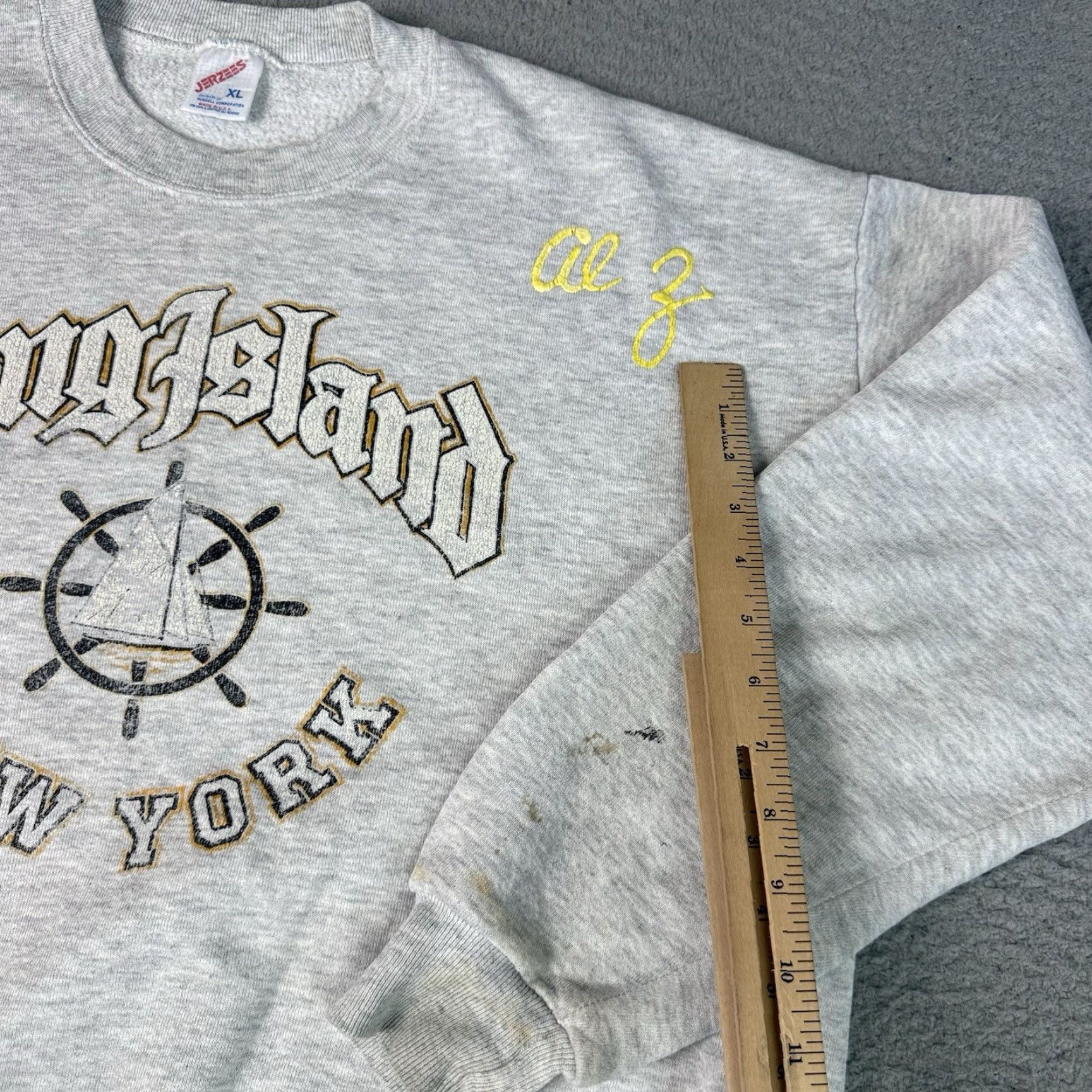 Jerzees VINTAGE Jerzees Long Island Sweatshirt Mens XL Gray 90s Retro USA Graphic Print Pullover Crew Neck Sweatshirt Size US XL / EU 56 / 4 - 6 Thumbnail