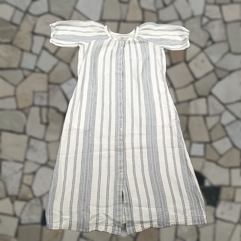 Faherty VINTAGE Faherty Dress Shirt Dress 2XS White Striped Organic Gauze Long Raglan Sleeve COTTON Boho Beach 90s? Size XXS / US 00 / IT 34 - 1 Thumbnail