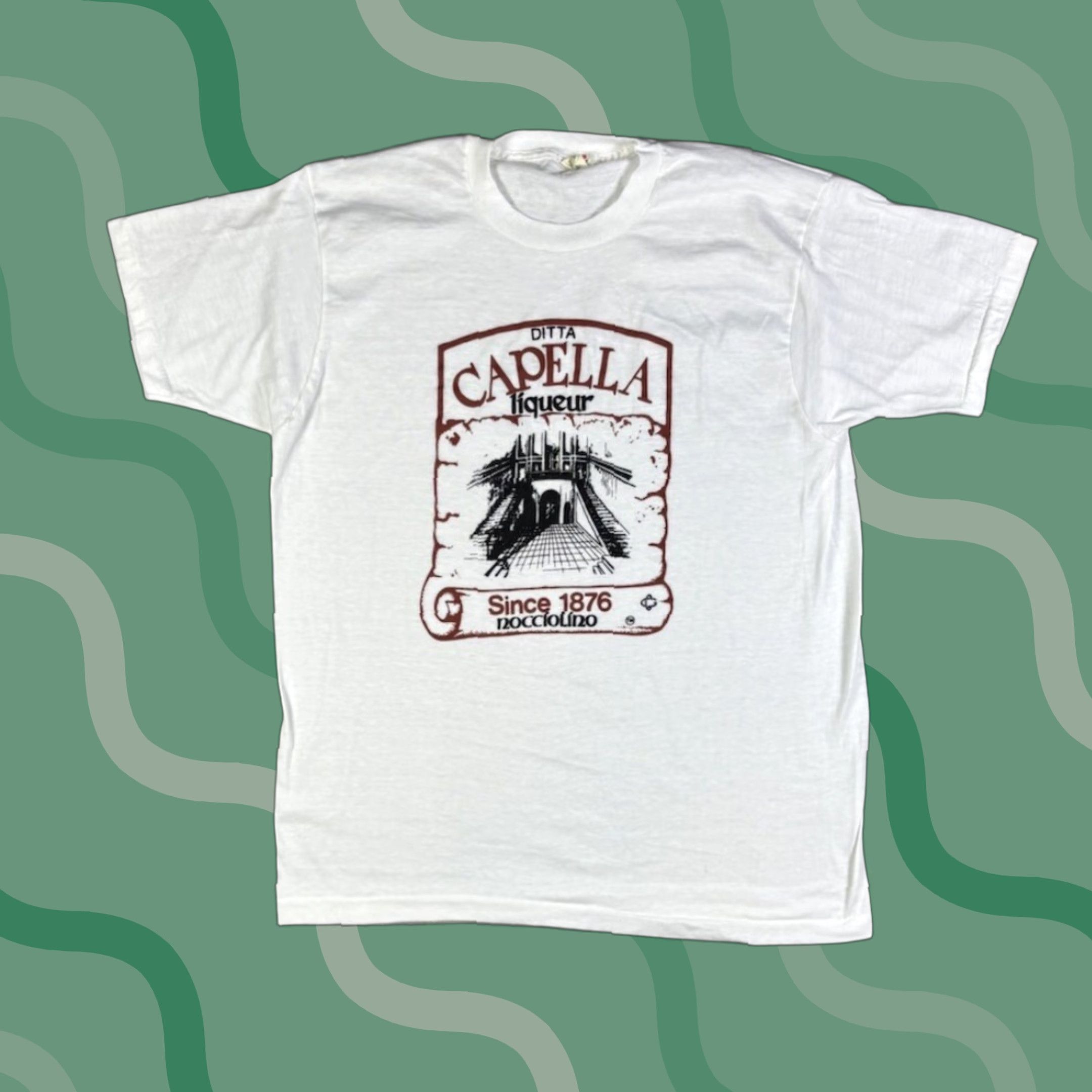 Fruit Of The Loom VINTAGE Ditta Capella Liquer Beer T Shirt Single Stitch size M Shirt Mens White Cotton Graphic Print Short Sleeve Crew Neck 80s Beer 80s Size US M / EU 48-50 / 2 - 1 Thumbnail