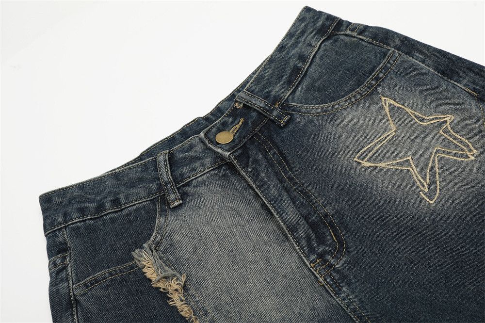 Vintage Men's embroidered patchwork raw edge loose scimitar jeans Size US 32 / EU 48 - 3 Thumbnail