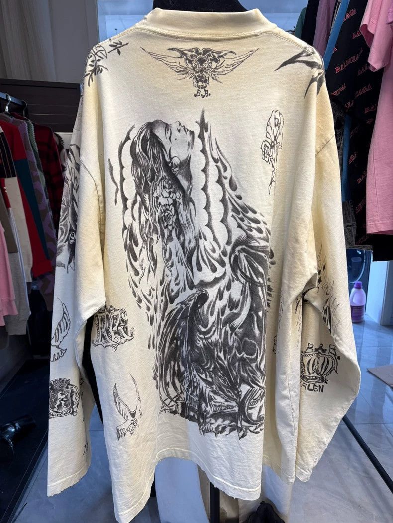 Balenciaga Balenciaga new 24ss dirty worn tattooed long sleeved shirt- Size US M / EU 48-50 / 2 - 4 Thumbnail