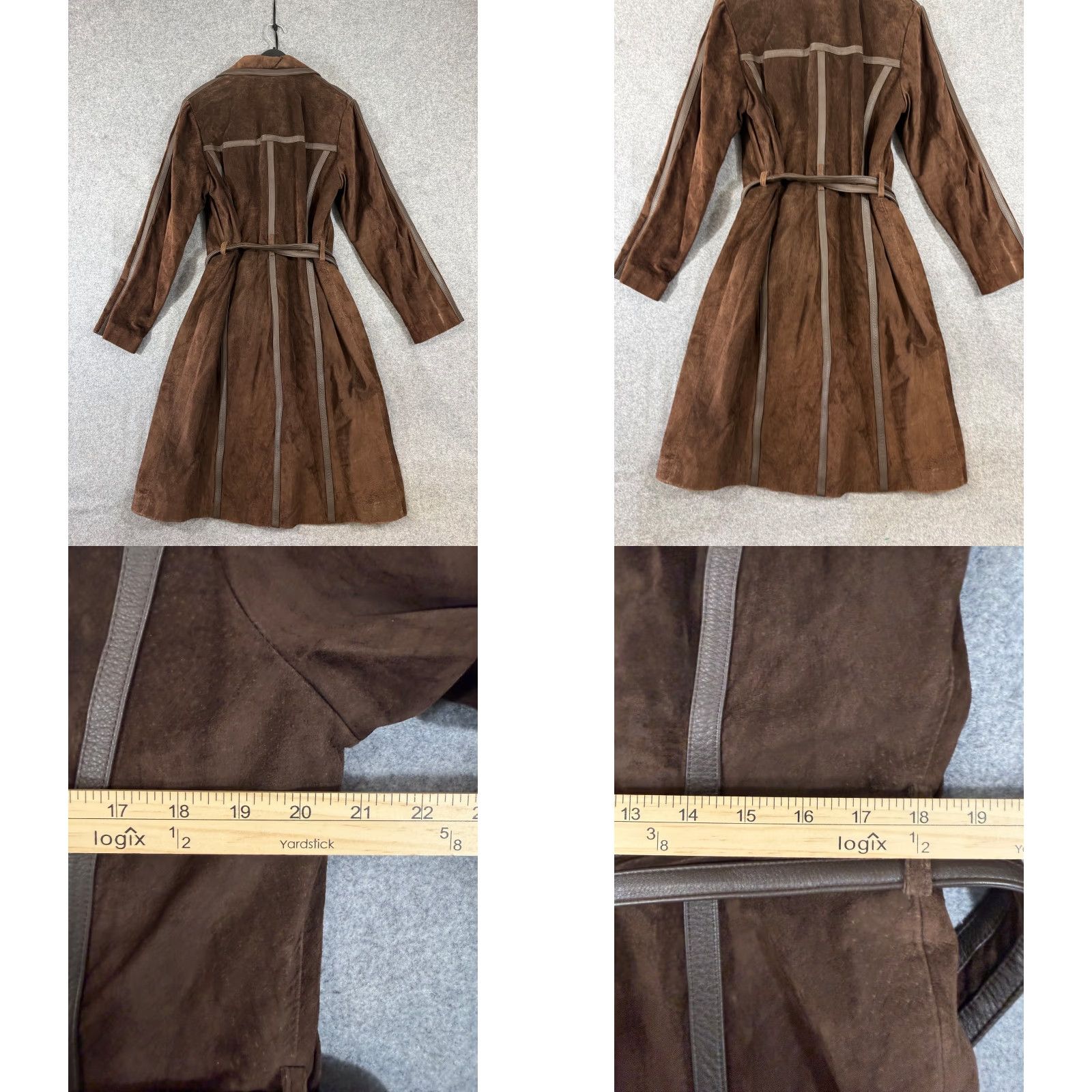 Alfani Alfani Trench Coat Womens L Brown Genuine Leather Lined Belt Waist Notch Lapel Three Button Front Coat Size L / US 10 / IT 46 - 8 Thumbnail