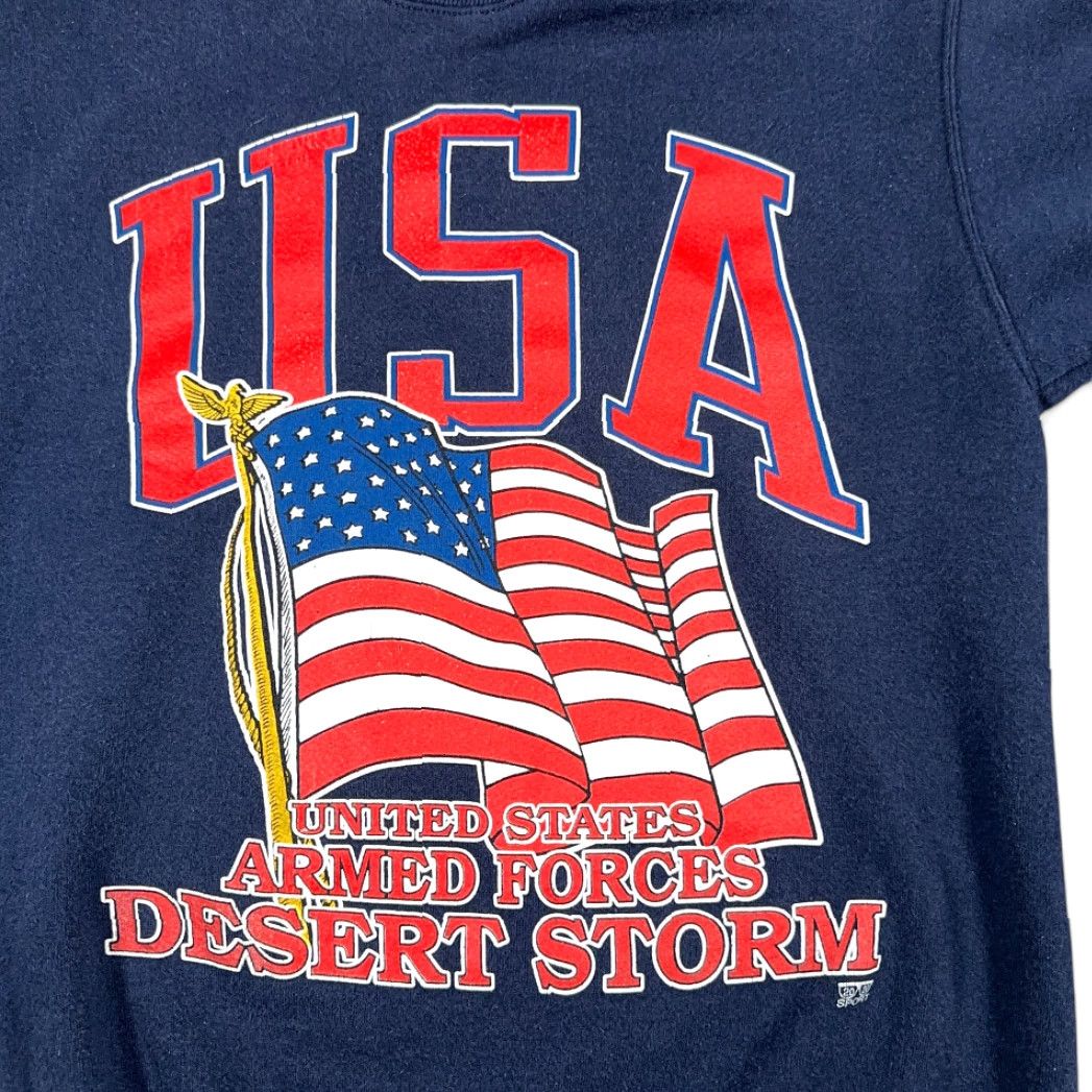 Vintage VINTAGE Desert Storm Sweater Mens Adult MEDIUM Blue USA Military Flag 90s 20 20 Sport Crew Neck Pullover Graphic Print Size US M / EU 48-50 / 2 - 2 Thumbnail