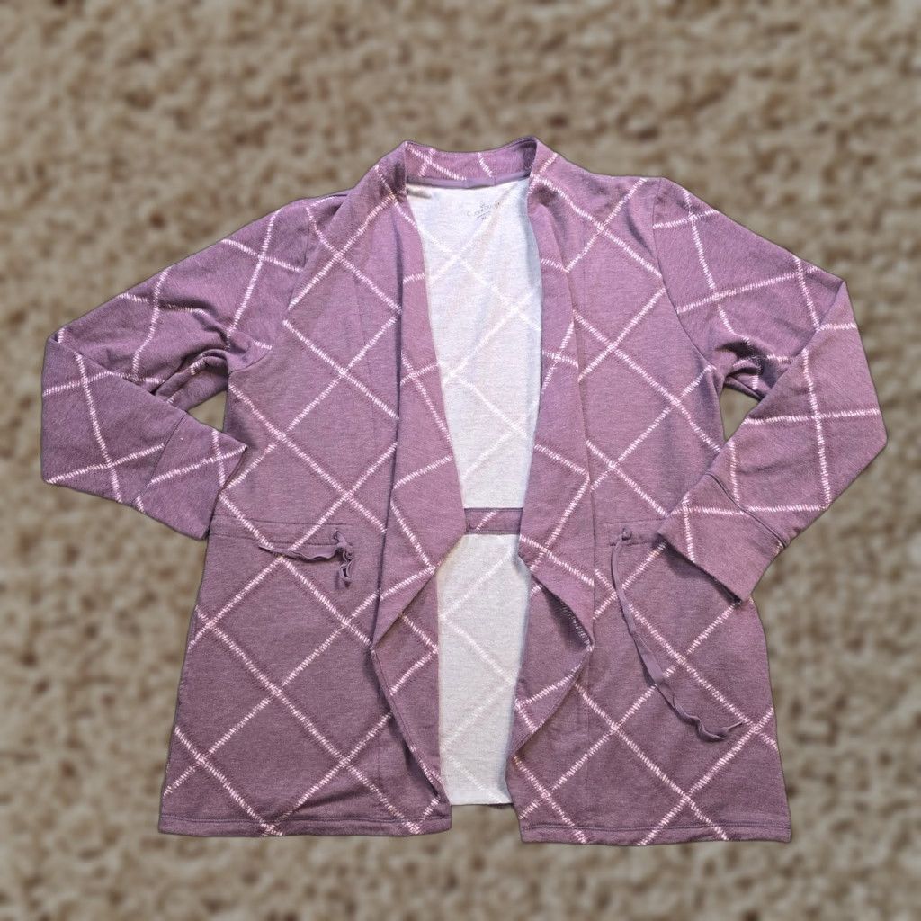 Vintage Cuddl Duds Cardigan Sweater Women XL Purple Plaid Open Front Casual Long Sleeve Knit Jersey Regular Open Front Cardigan Womens XL Purple Plaid Size XL / US 12-14 / IT 48-50 - 1 Thumbnail