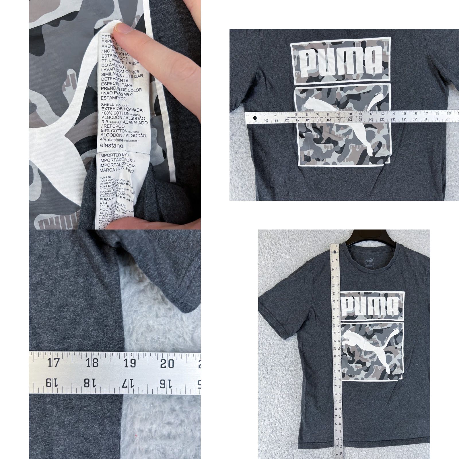 Puma PUMA Camo Graphic Print Shirt Mens Small Dark Heather Gray Crew Neck 100% Cotton Size US S / EU 44-46 / 1 - 8 Thumbnail
