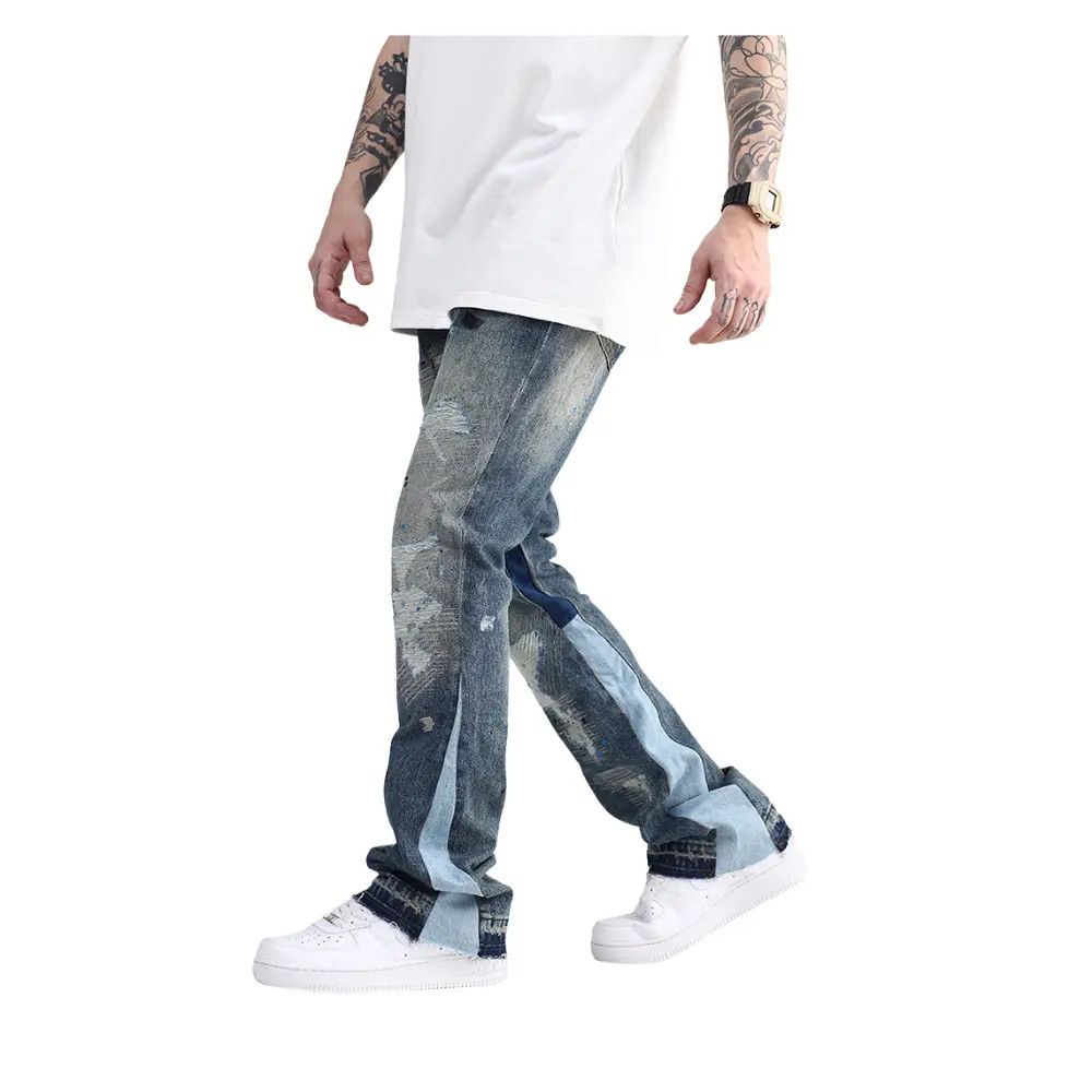Japanese Brand Paint Splatter Stacked Denim Jeans Size US 34 / EU 50 - 2 Thumbnail