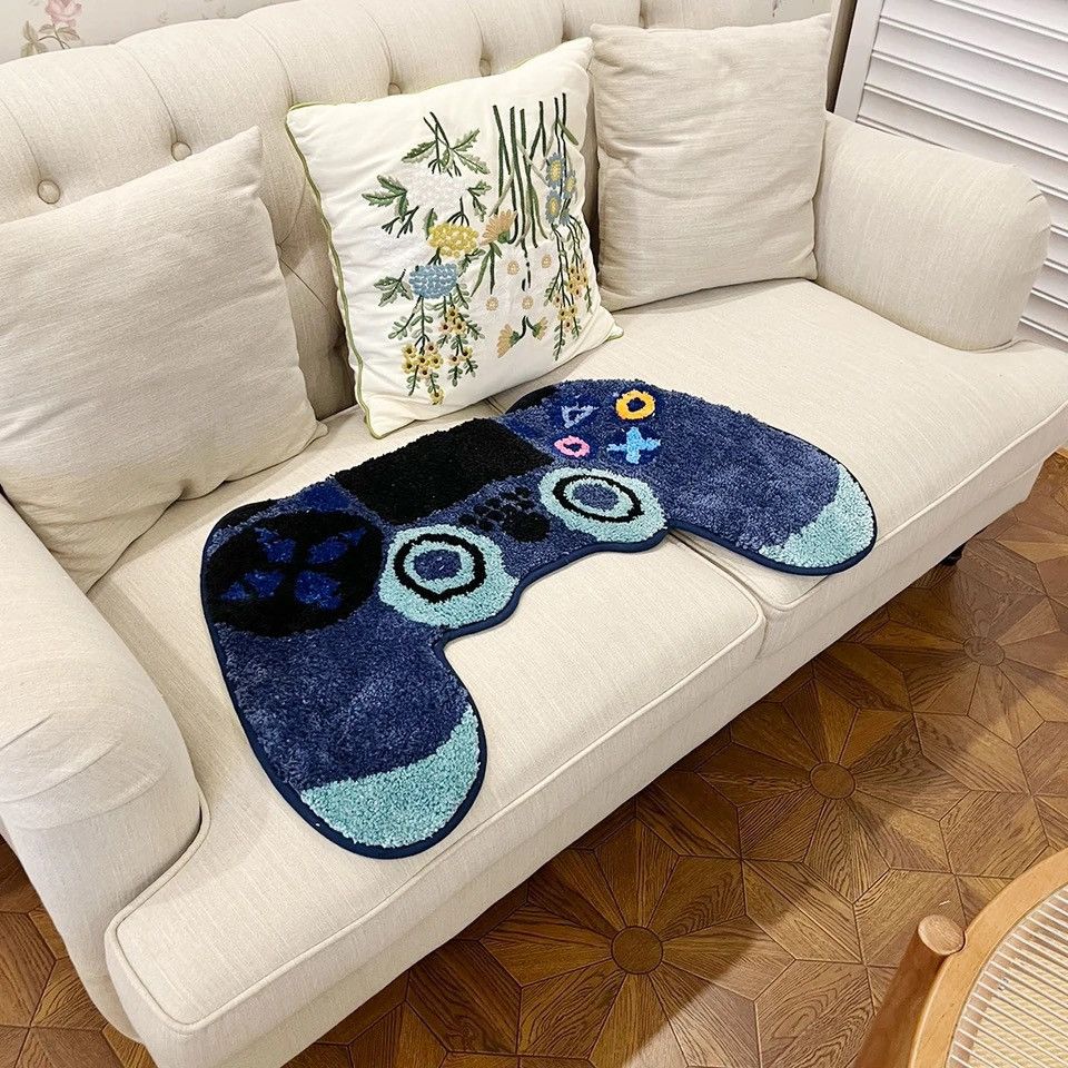 image of Carpet x Vintage Gamer Controller Shaped Tufted Rug in Blue, Men's