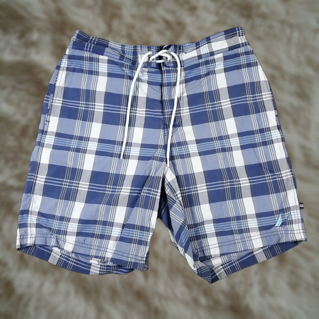 Nautica Nautica Swink Trunks Mens Medium Blue Plaid Tropical Surf Beach Board Shorts Size US 31 - 1 Thumbnail