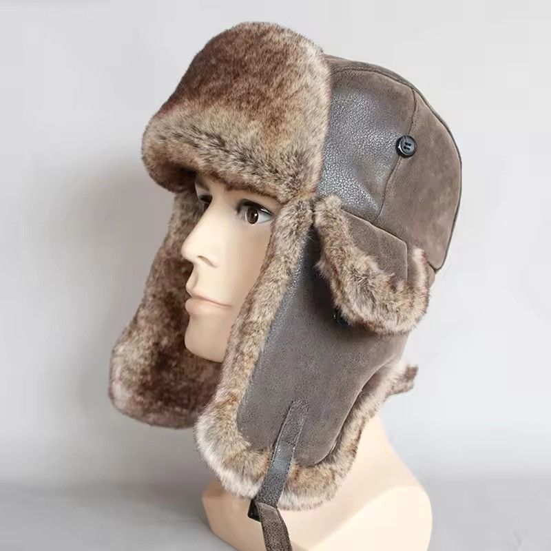 Japanese Brand Pu Leather Faux Fur Earflap Bomber Hat Size ONE SIZE - 1 Thumbnail
