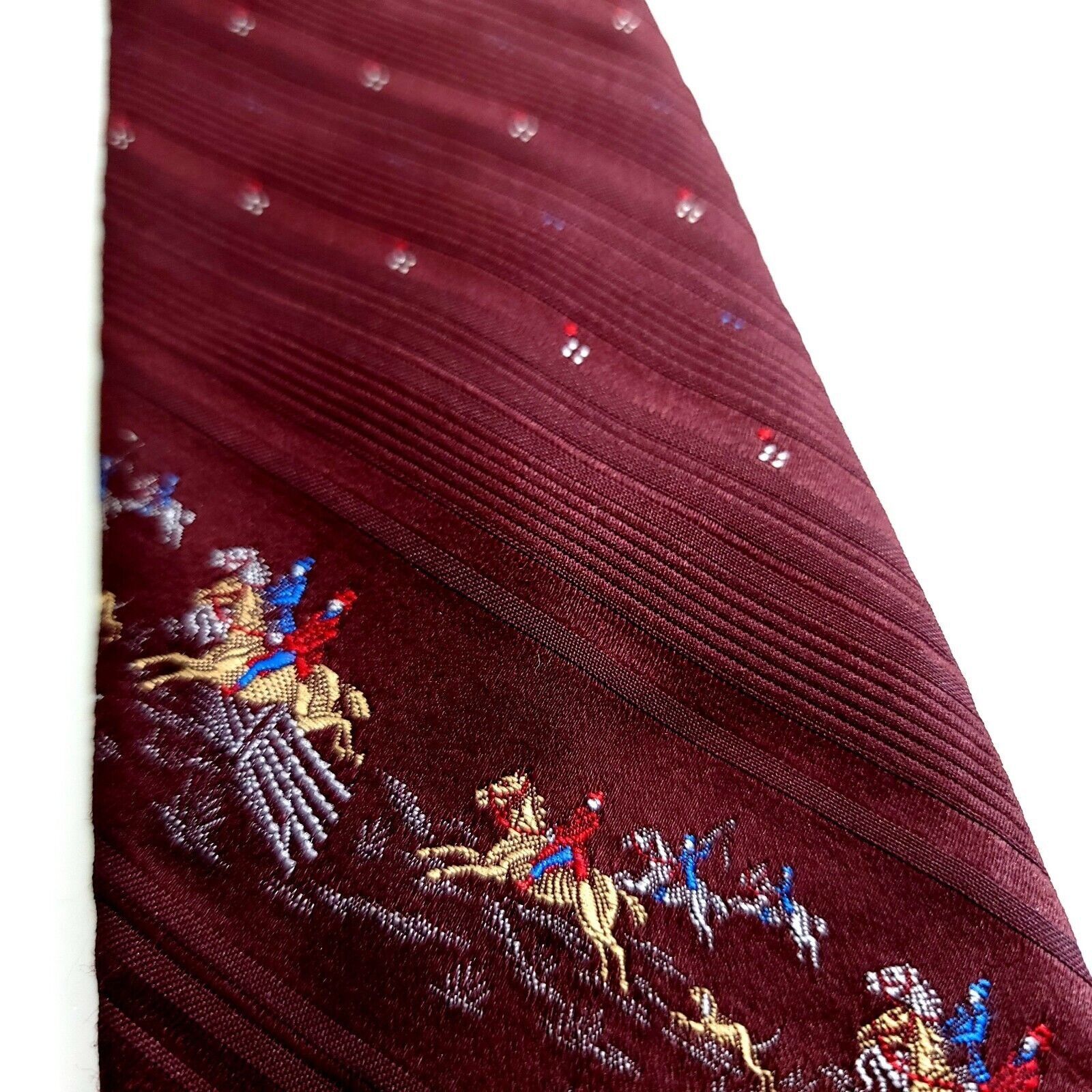Vintage Via Re Woven Red Brown Horse & Jockey Short Skinny Silk Tie Size ONE SIZE - 2 Thumbnail