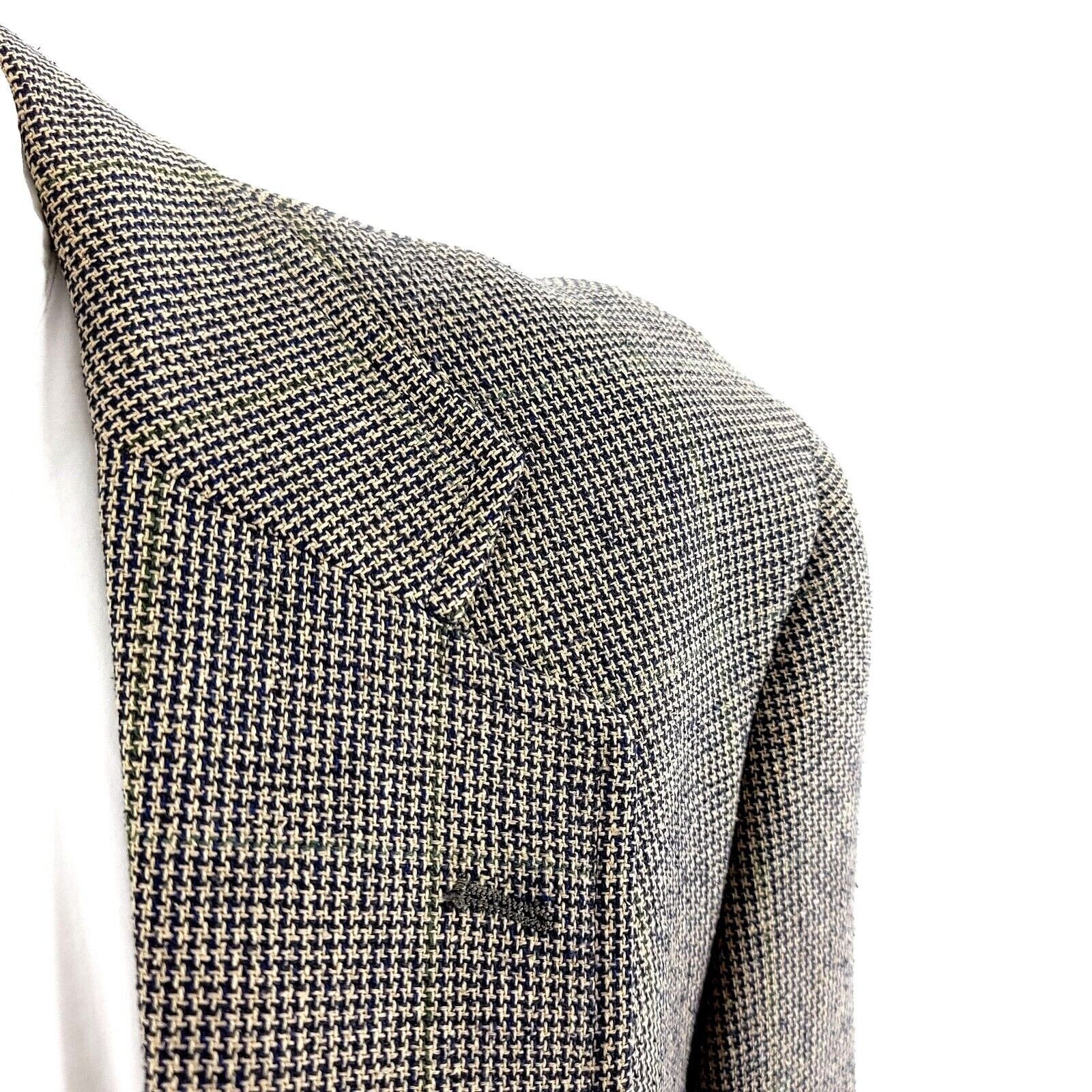 Jos. A. Bank Jos A Bank 100% Silk 2 Button Sport Coat Blue Tan Check W/ G Size 42R - 2 Thumbnail