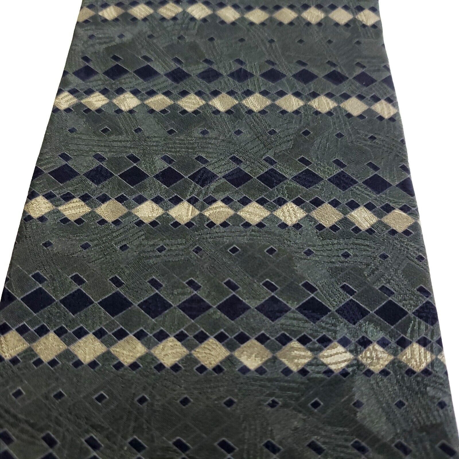 Designer Essex Row Jacquard Print Abstract Green Short Silk Tie Size ONE SIZE - 2 Thumbnail