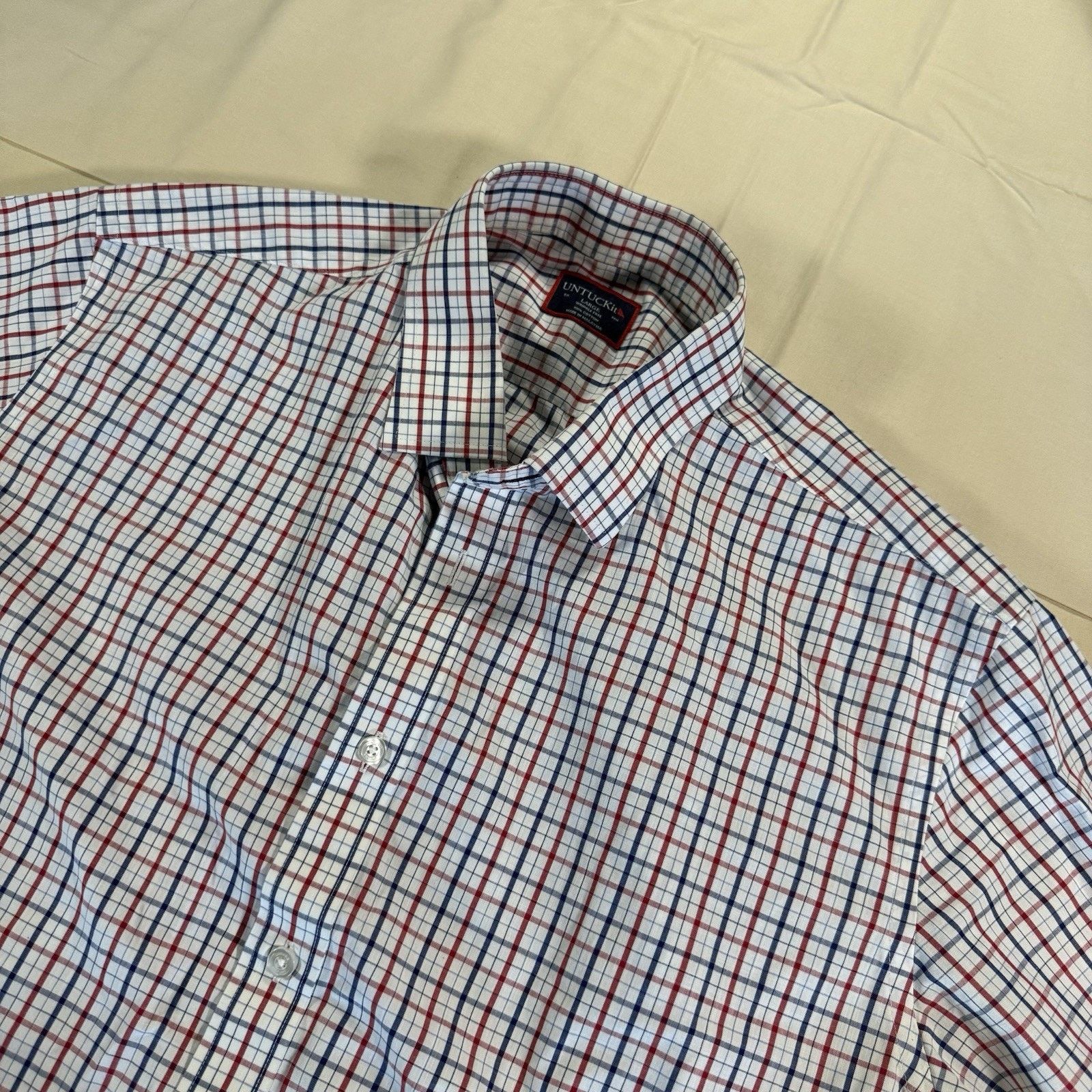 UNTUCKit UNTUCKit Kesser WF WrinkleFree Plaid Shirt Mens L White Red Size US L / EU 52-54 / 3 - 1 Thumbnail