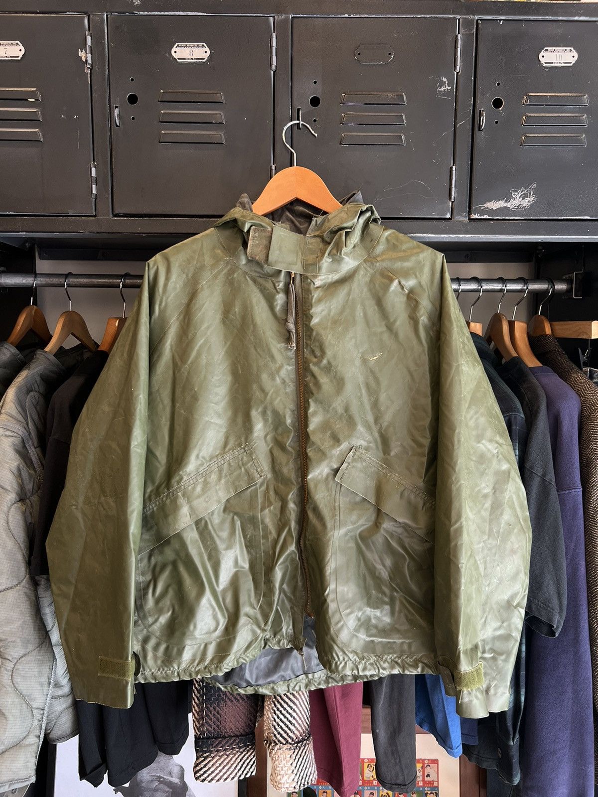 image of Vietnam Era Military Rubber Rain Jacket in Olive Drab, Men's (Size Medium)
