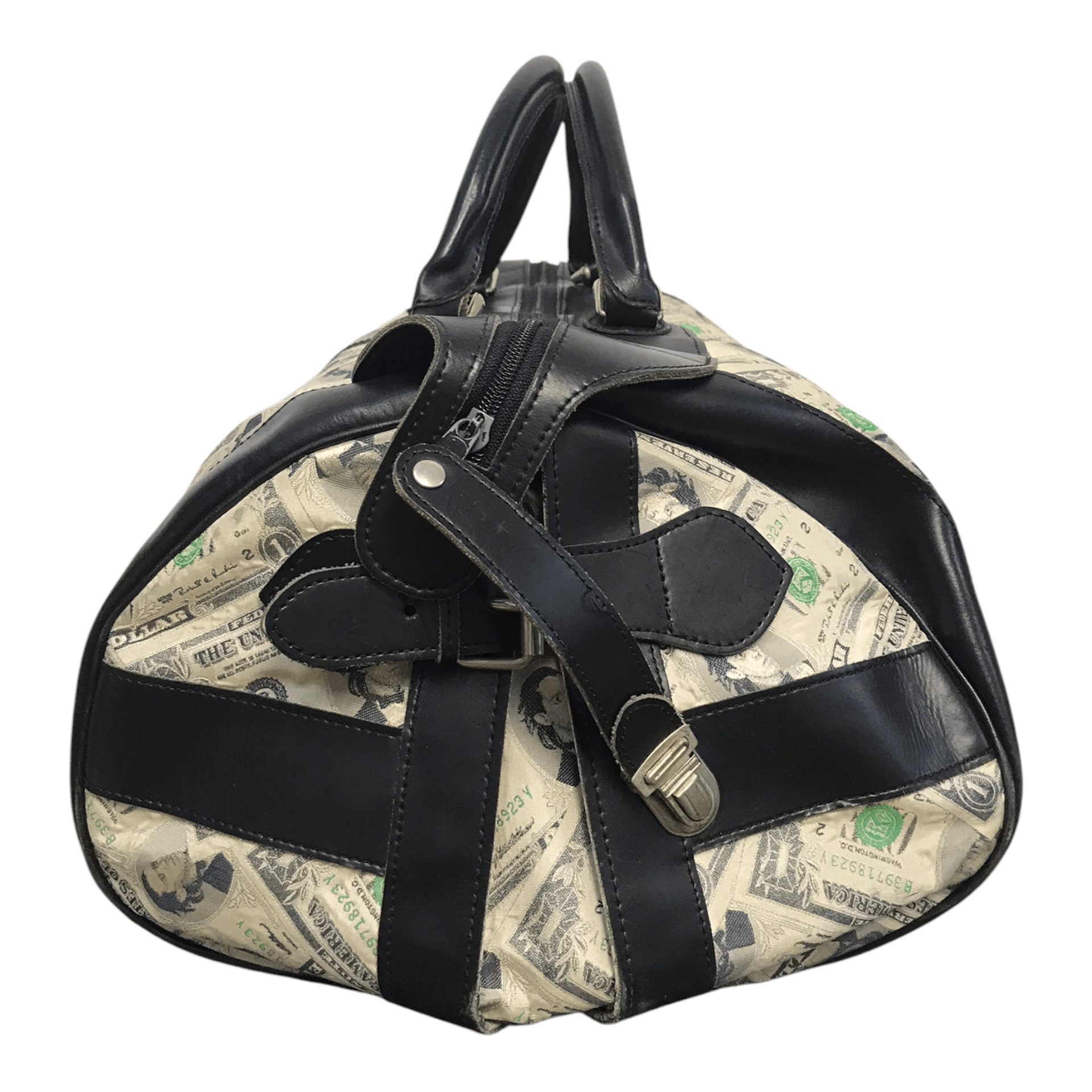 Jeremy Scott × Vintage Vintage Jeremy Scott Printed Money Half Leather Duffle Bag Size ONE SIZE - 7 Thumbnail