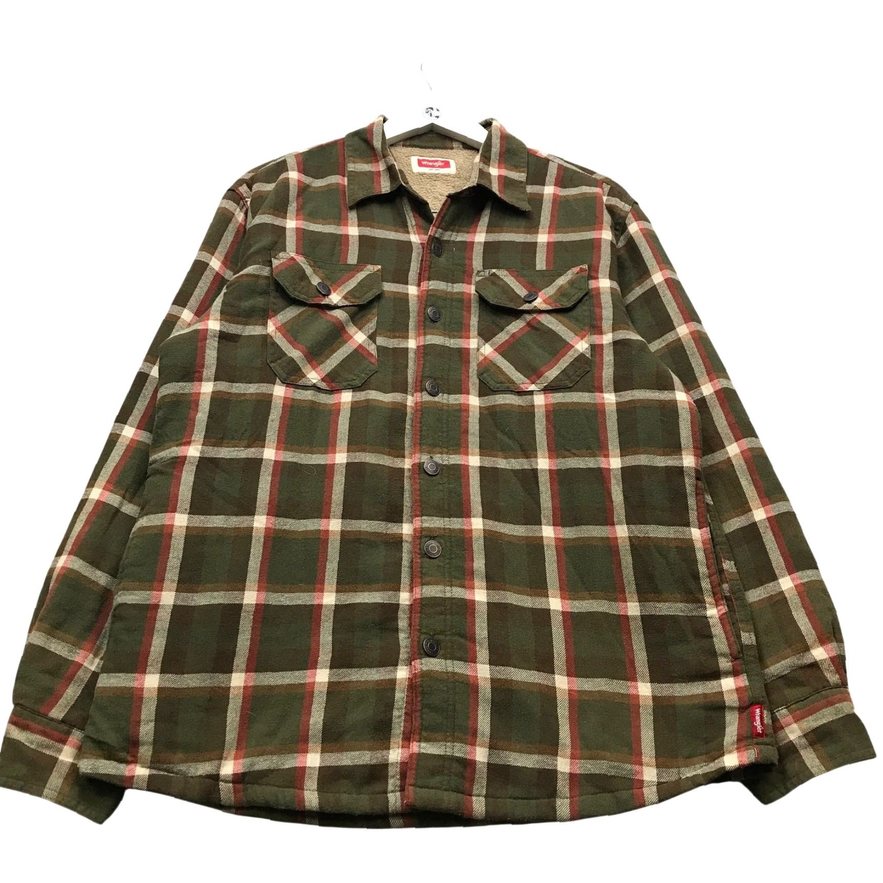 Wrangler Wrangler Button-Down Shirt Plaid Sherpa Lined Men M Casual Fall Winter Brown Green Red Size US M / EU 48-50 / 2 - 2 Thumbnail