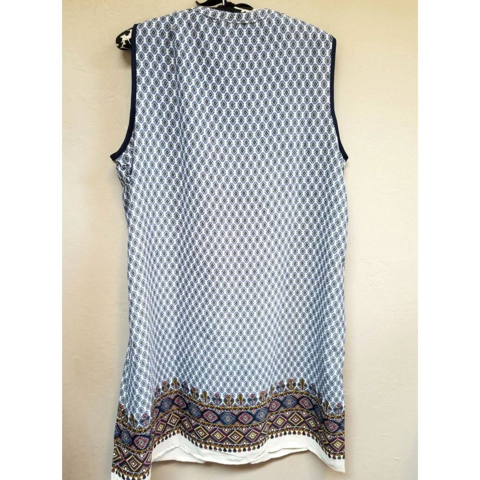 Vintage Naif Dress Petite Size PXL Navy Split Neck Shift Sleeveless Boho Style Womens Size XL / US 12-14 / IT 48-50 - 6 Thumbnail