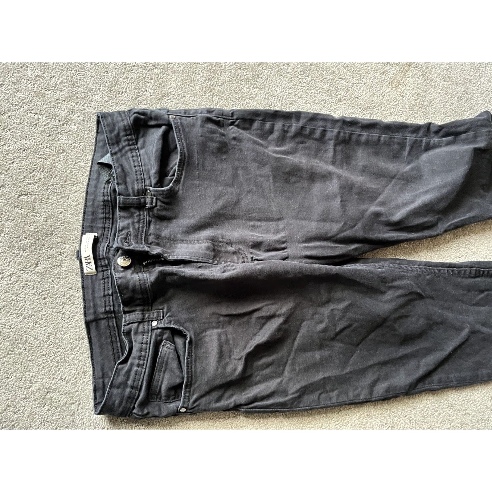Zara ZARA Premium Skinny Jeans Women Size 34 Black Charcoal Wash Distressed Slim Fit Denim Grunge Size 24" / US 00 / IT 34 - 4 Thumbnail